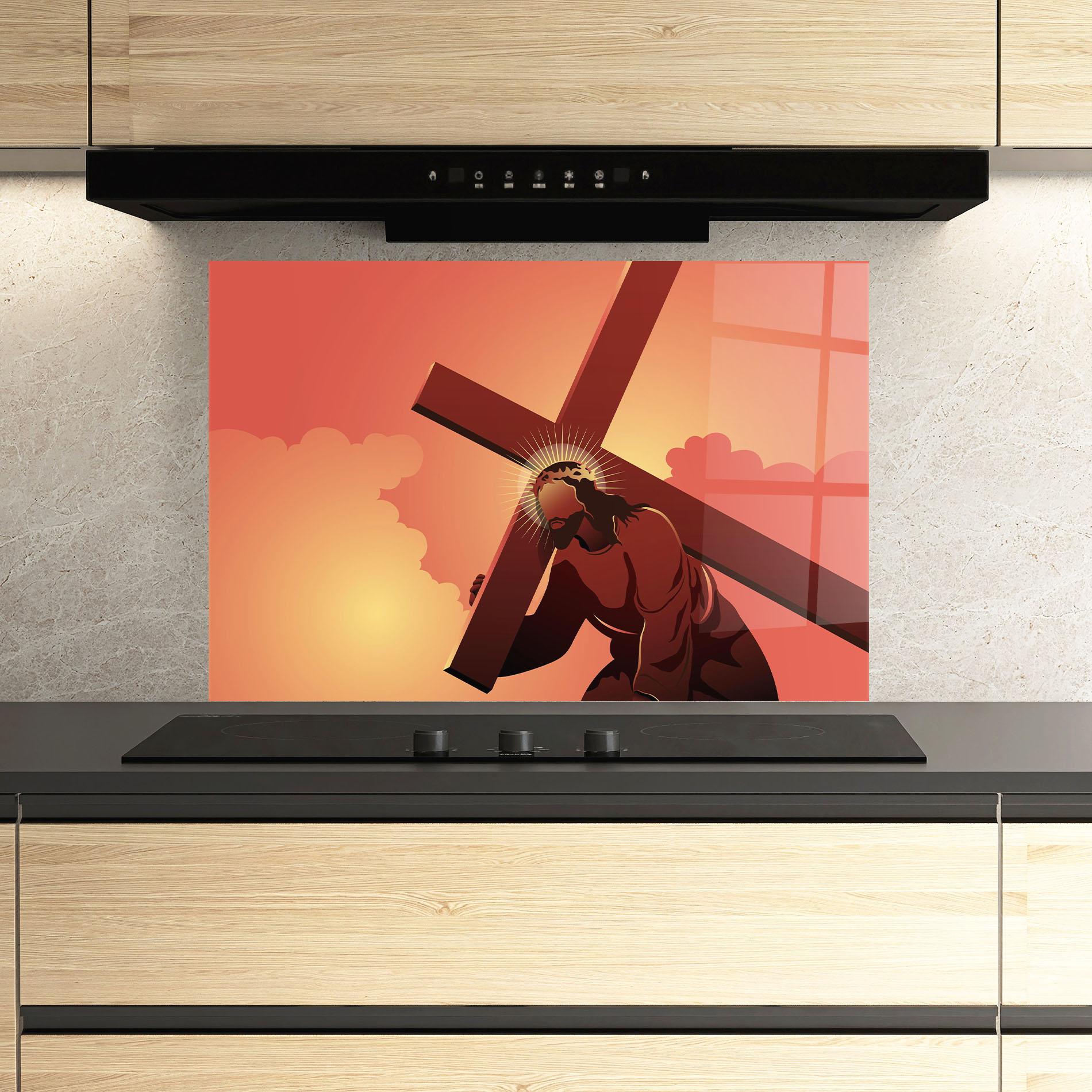 Panel Szklany do Kuchni Holding The Cross mockup 3