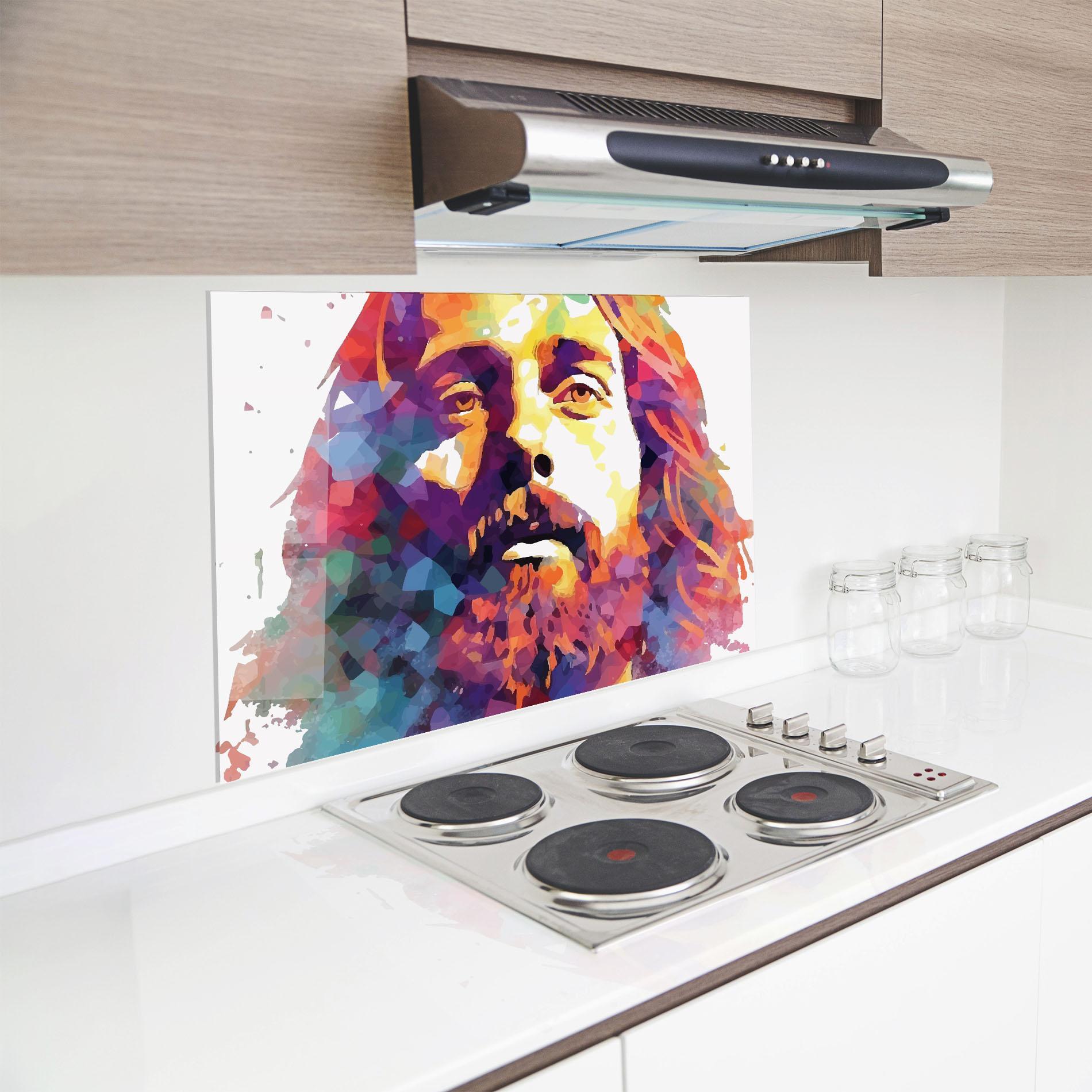 Panel Szklany do Kuchni Colorful Light Jesus mockup 8