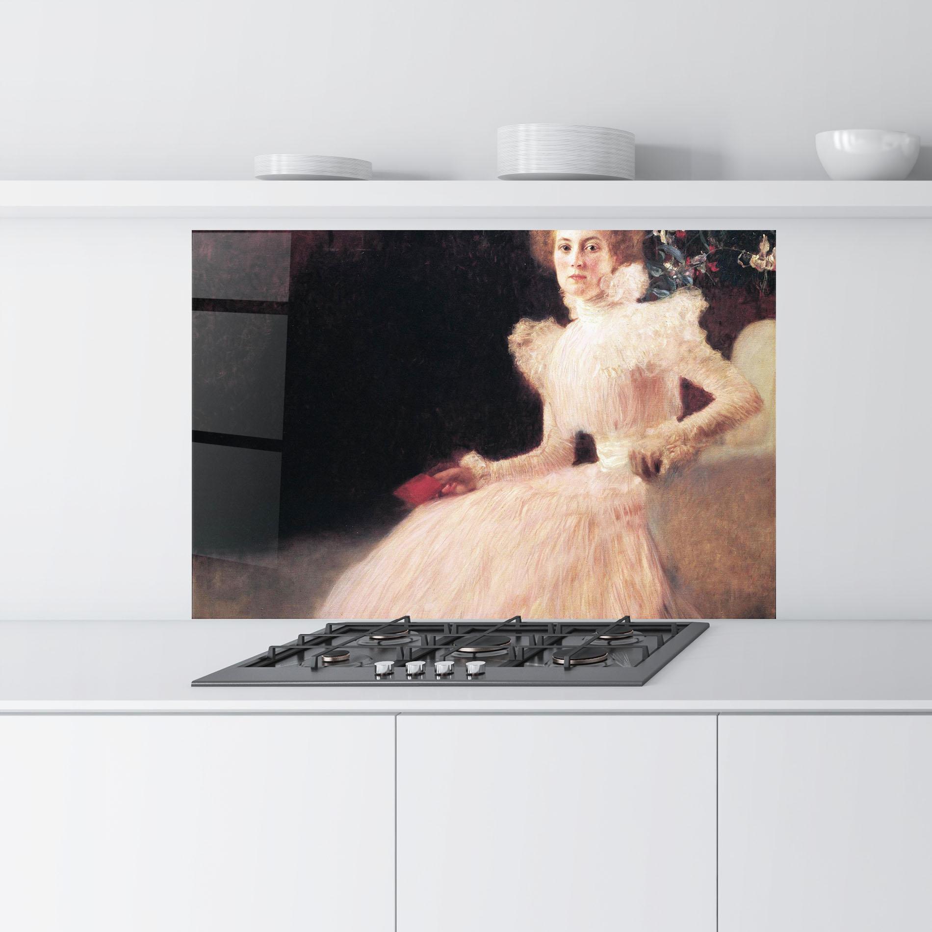Panel Szklany do Kuchni Gustav Klimt Pink Dress mockup 9