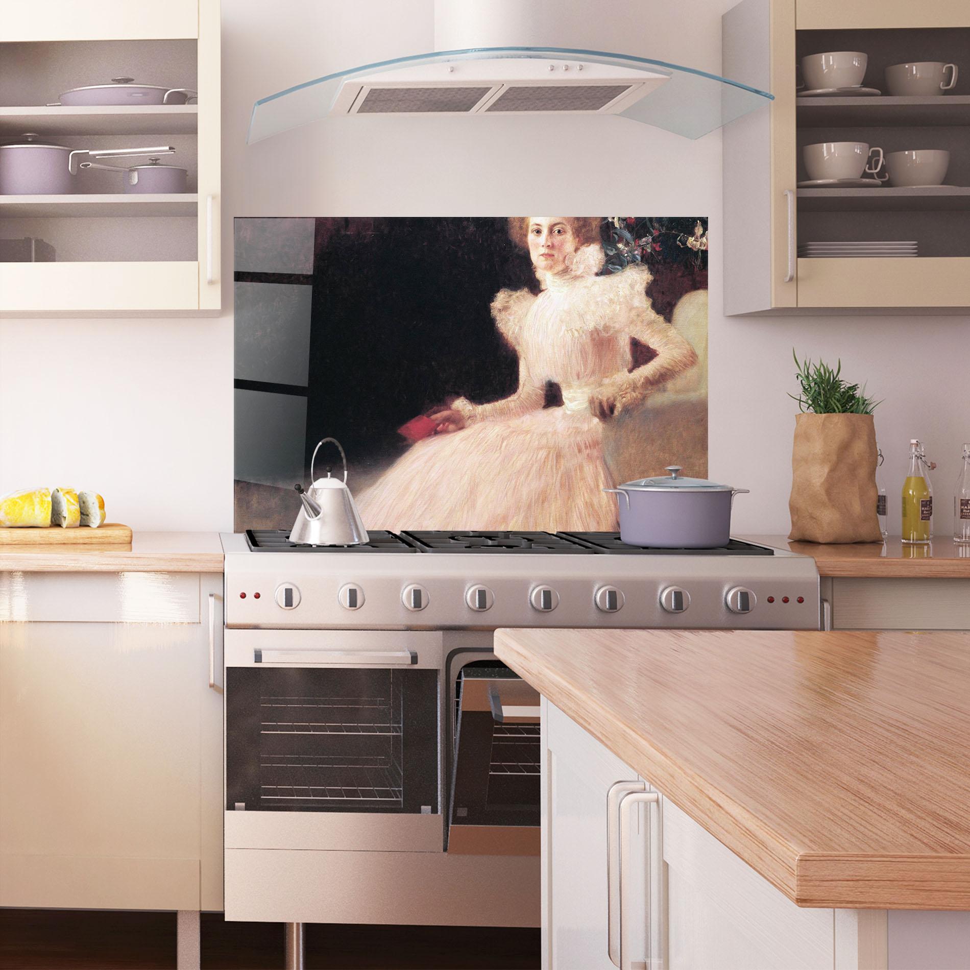 Panel Szklany do Kuchni Gustav Klimt Pink Dress mockup 1