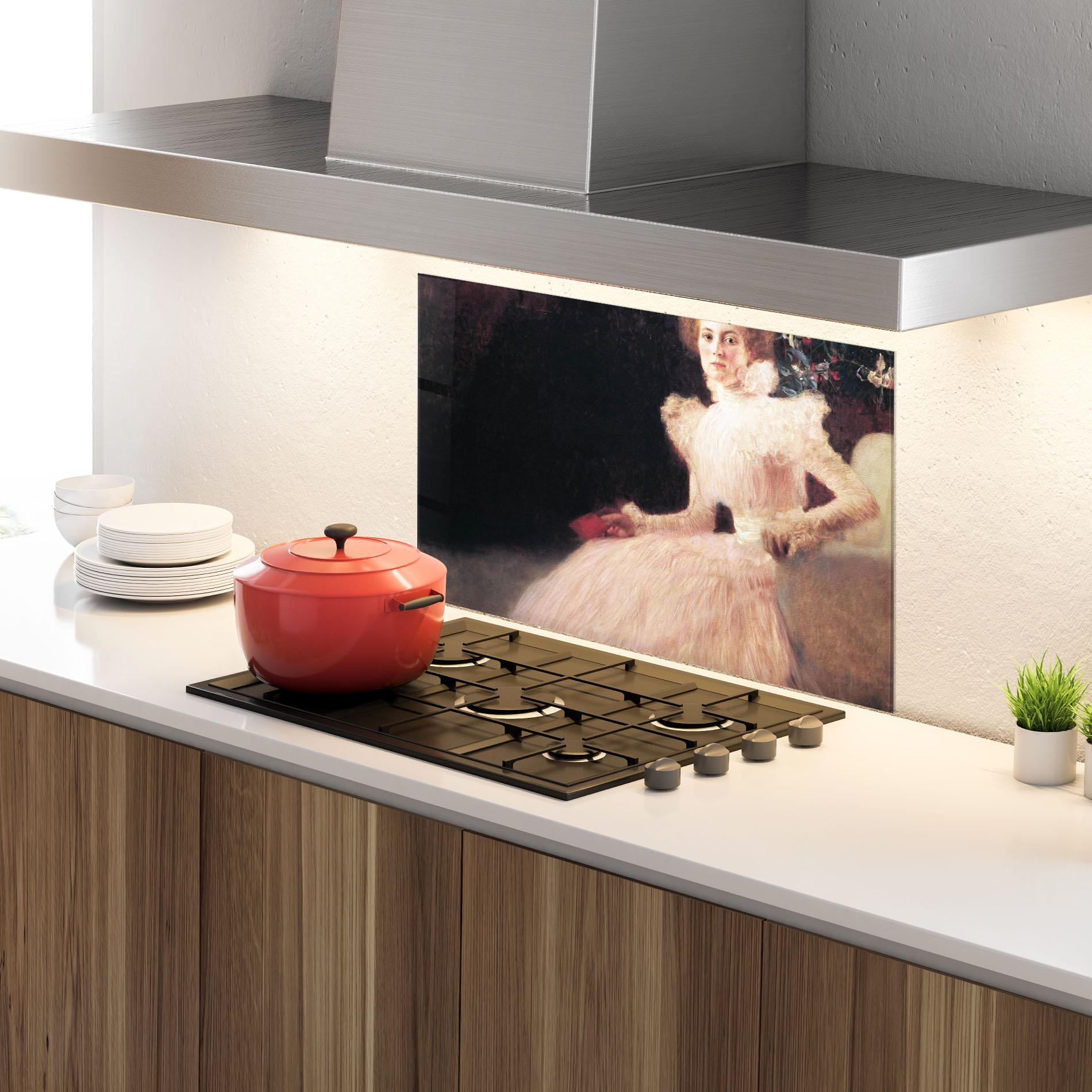 Panel Szklany do Kuchni Gustav Klimt Pink Dress mockup 4