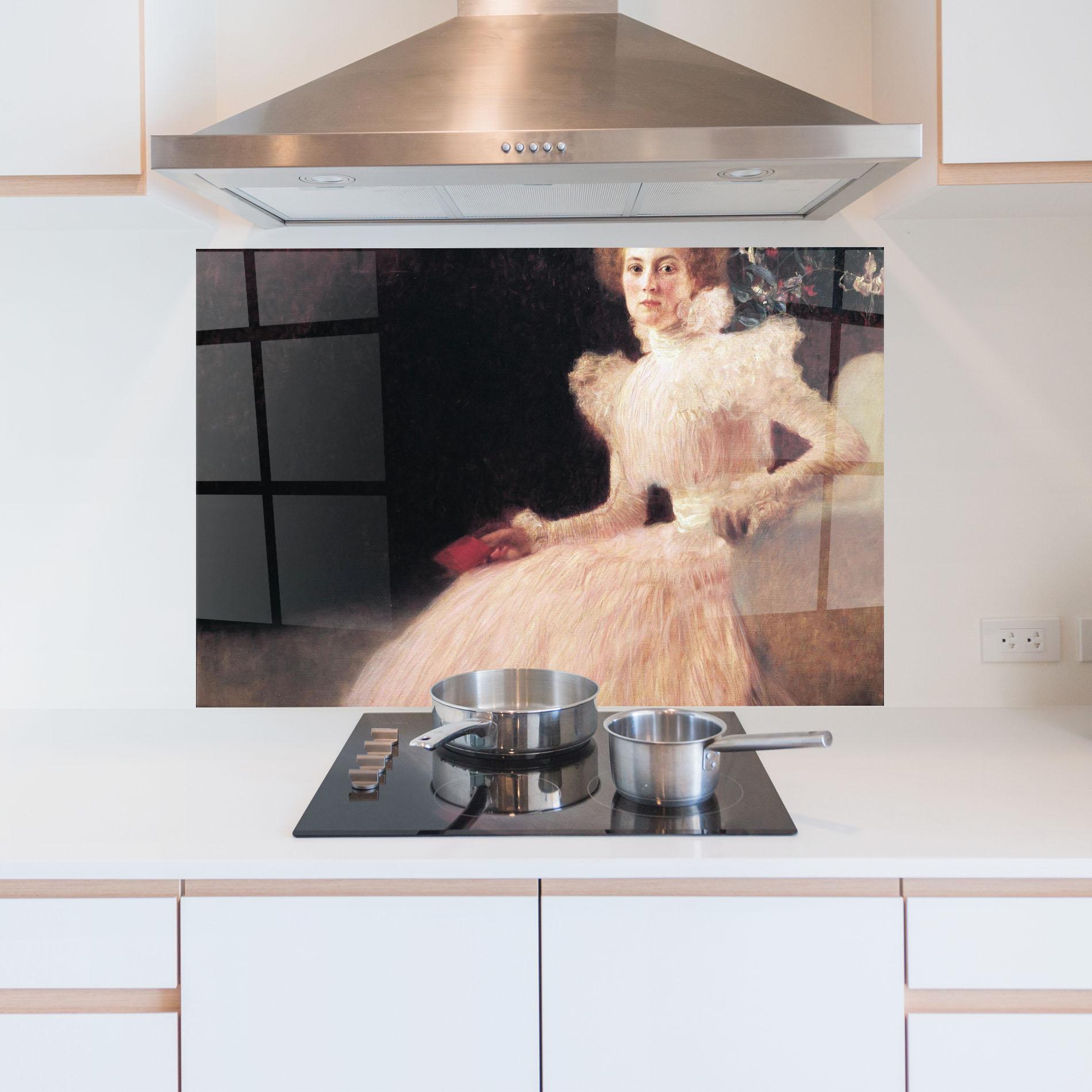 Panel Szklany do Kuchni Gustav Klimt Pink Dress mockup 5