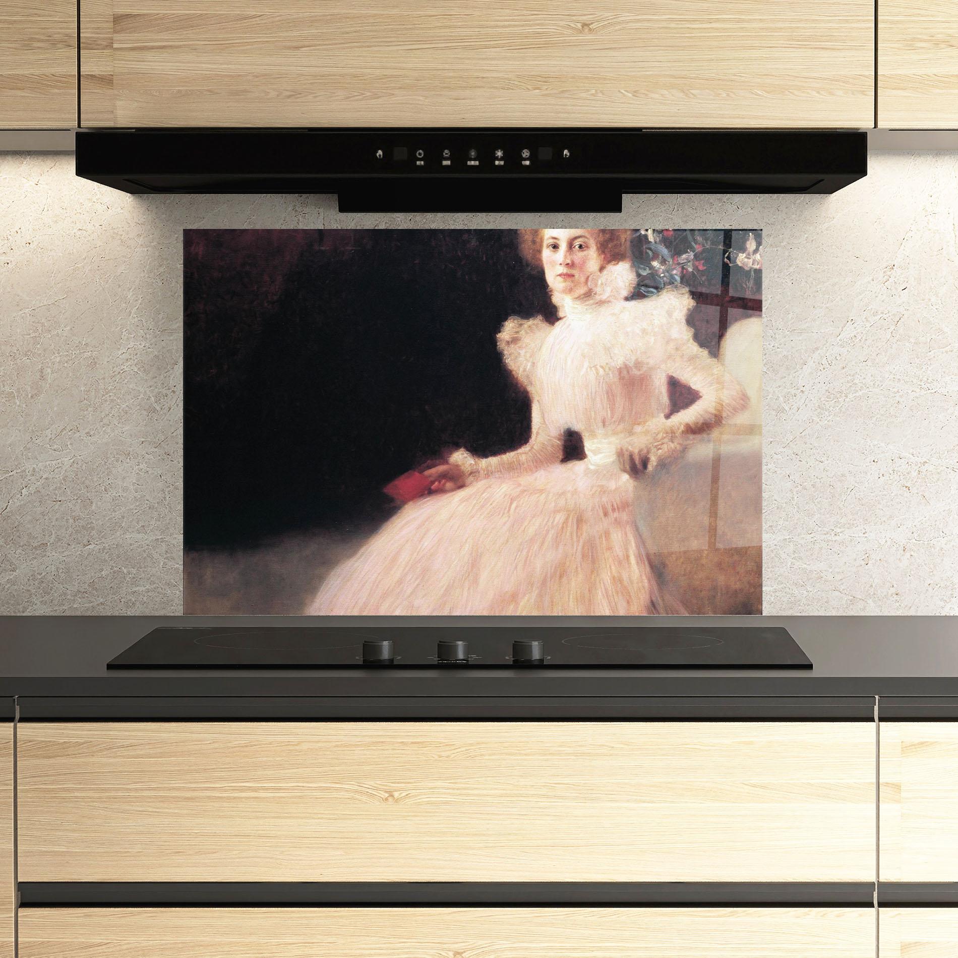 Panel Szklany do Kuchni Gustav Klimt Pink Dress mockup 3