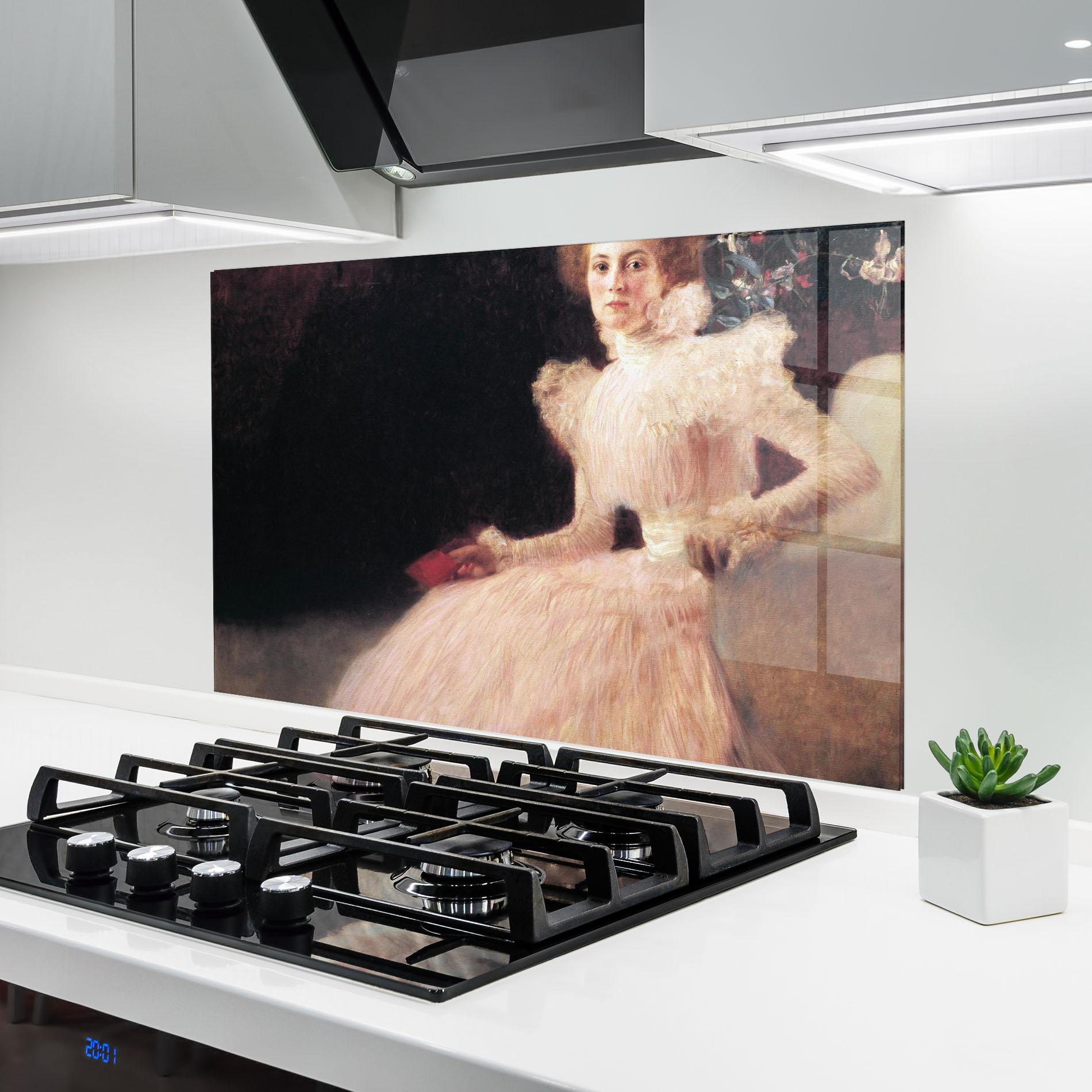 Panel Szklany do Kuchni Gustav Klimt Pink Dress mockup 6