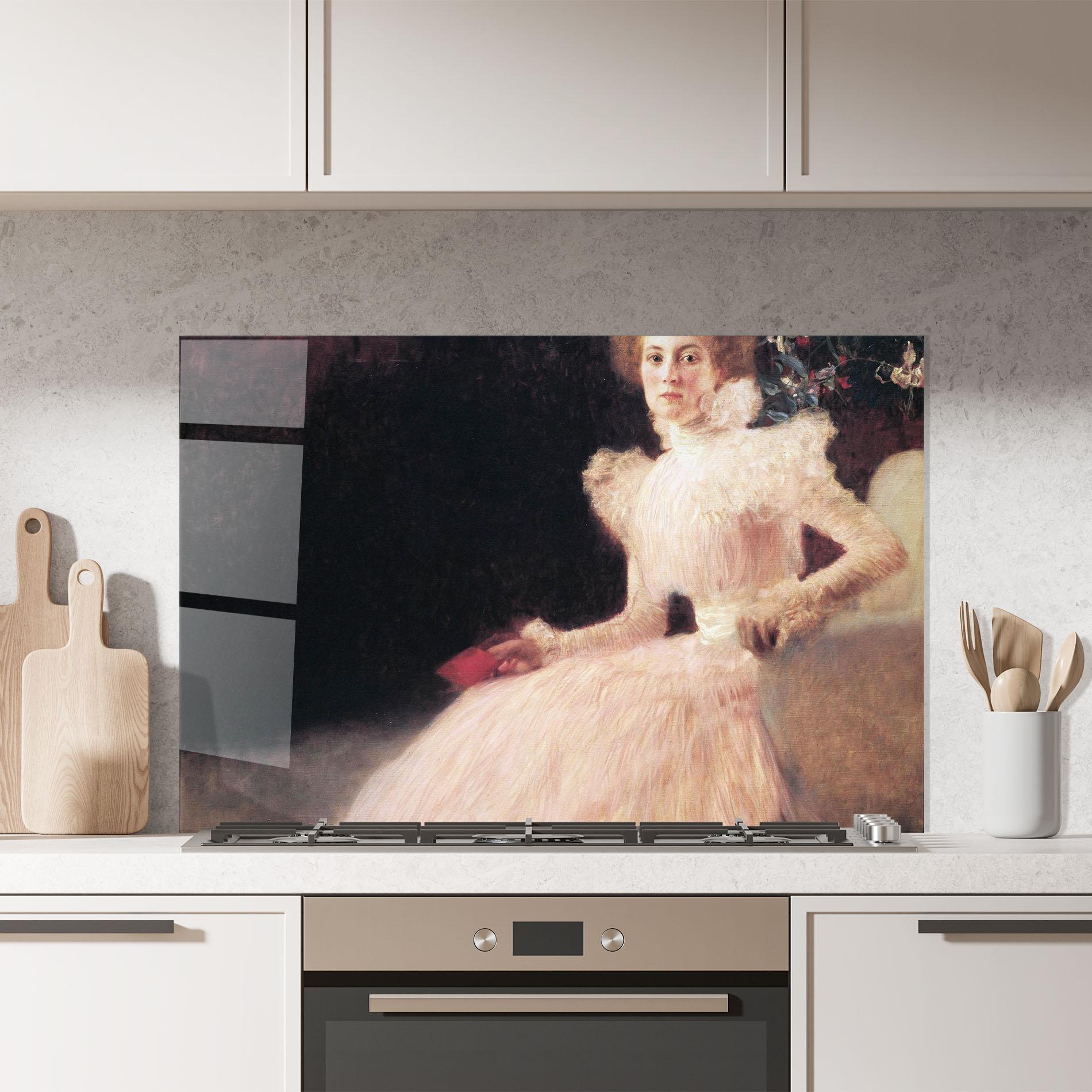 Panel Szklany do Kuchni Gustav Klimt Pink Dress mockup 7