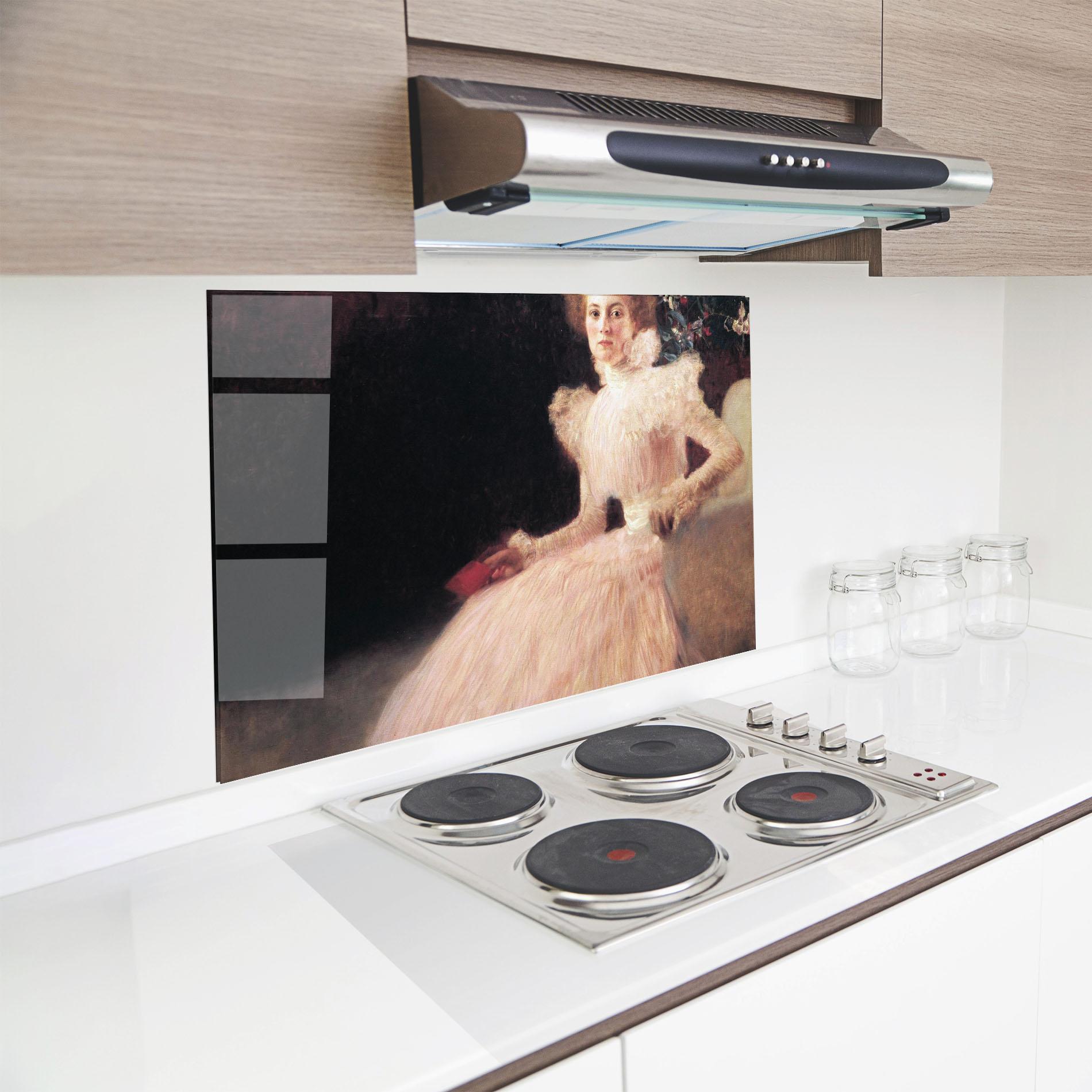 Panel Szklany do Kuchni Gustav Klimt Pink Dress mockup 8