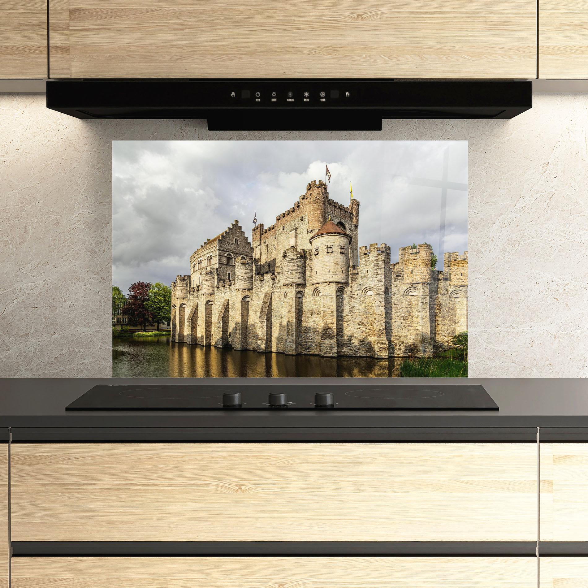 Panel Szklany do Kuchni Medieval Castle Belgium mockup 3