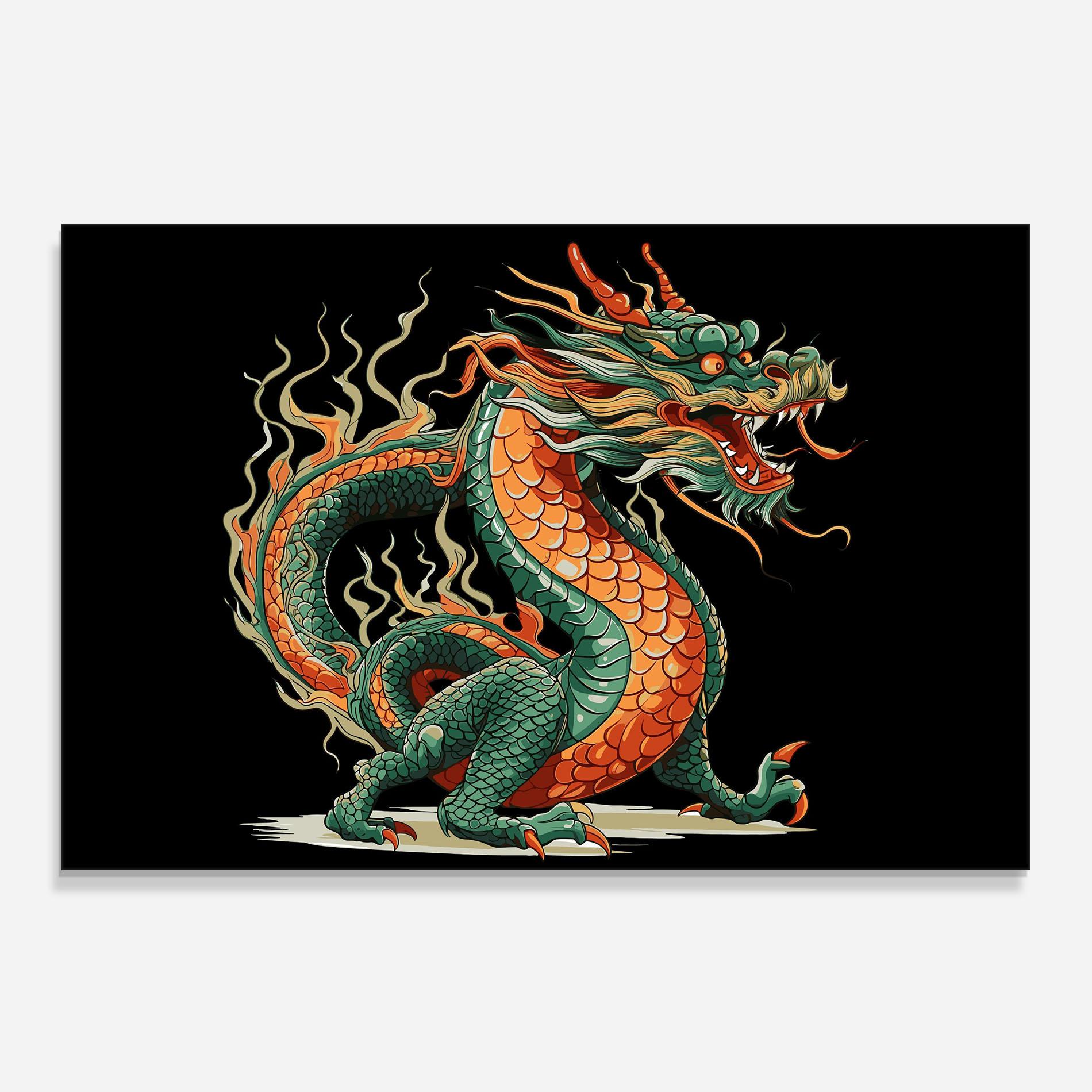 Panel Szklany do Kuchni Orange Green Dragon mockup 0