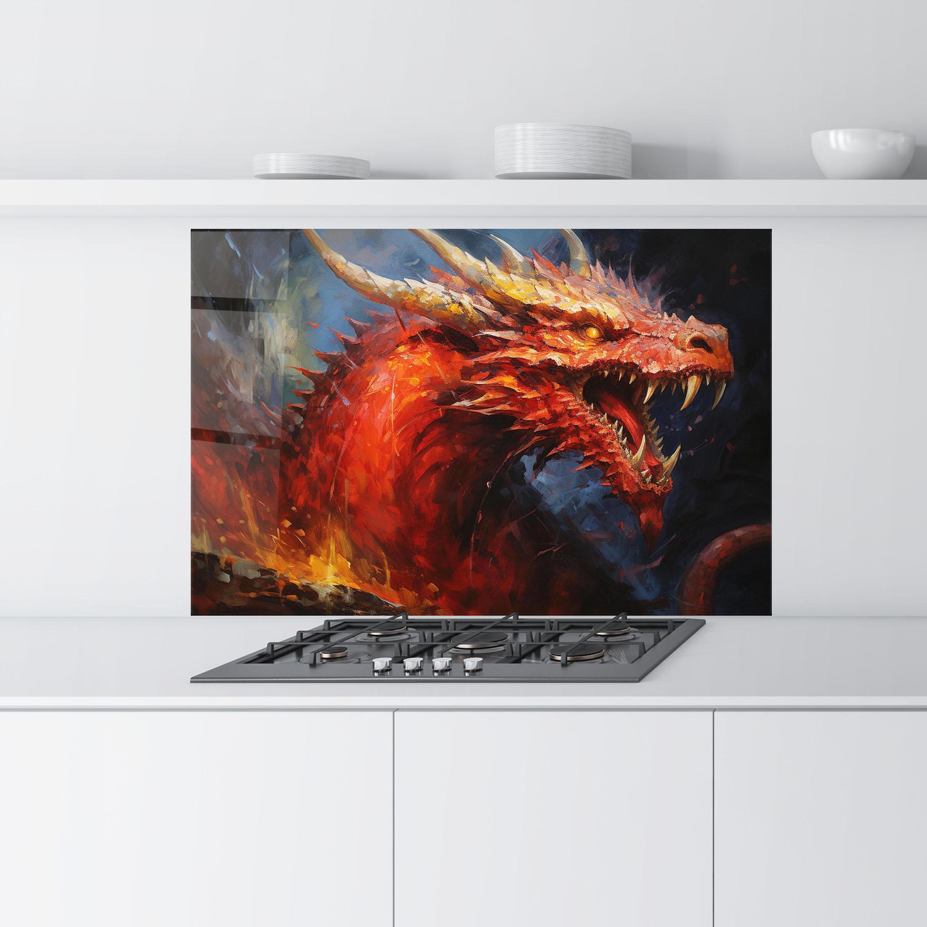 Panel Szklany do Kuchni Red Dragon Painting mockup 9