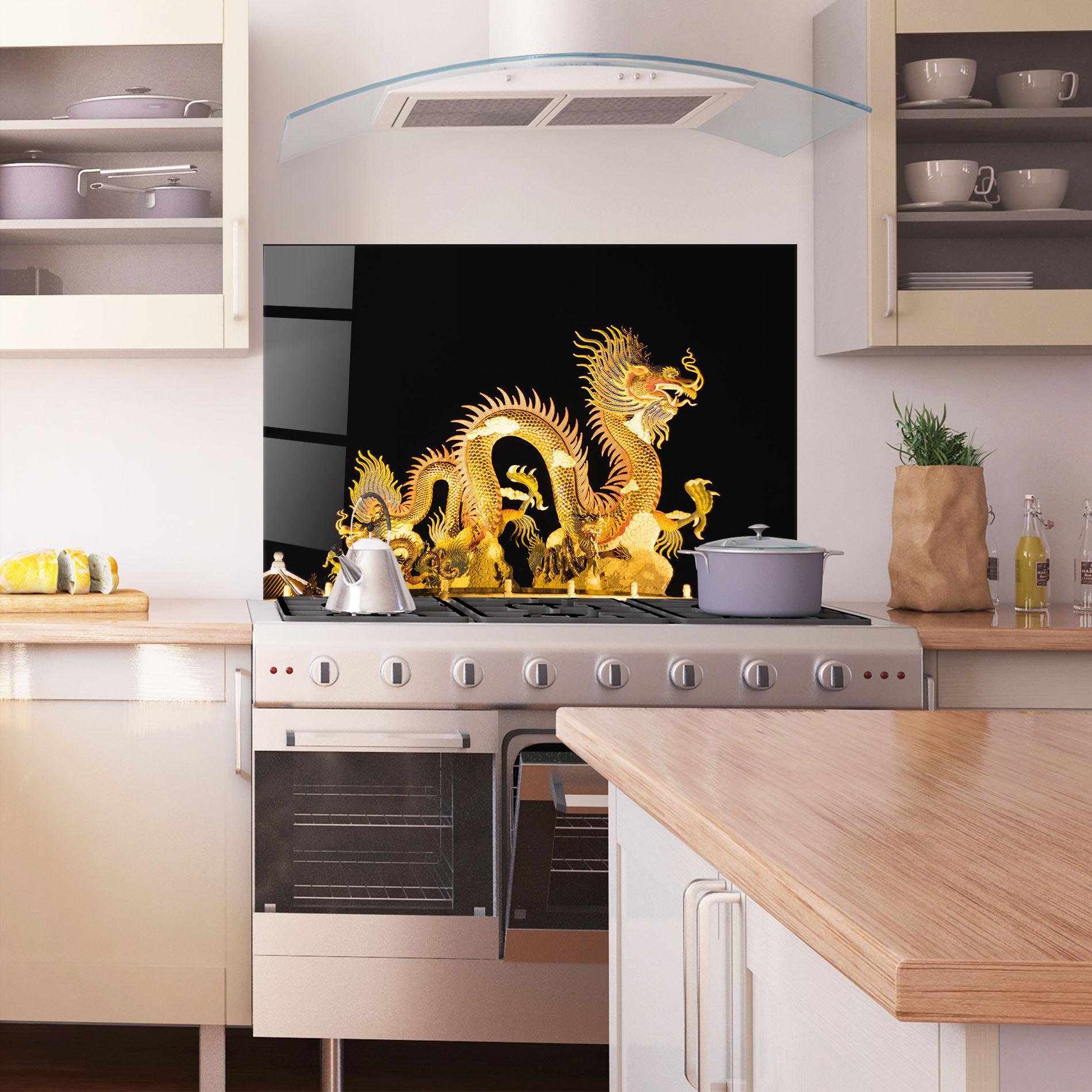 Panel Szklany do Kuchni Golden Dragon Lights mockup 1