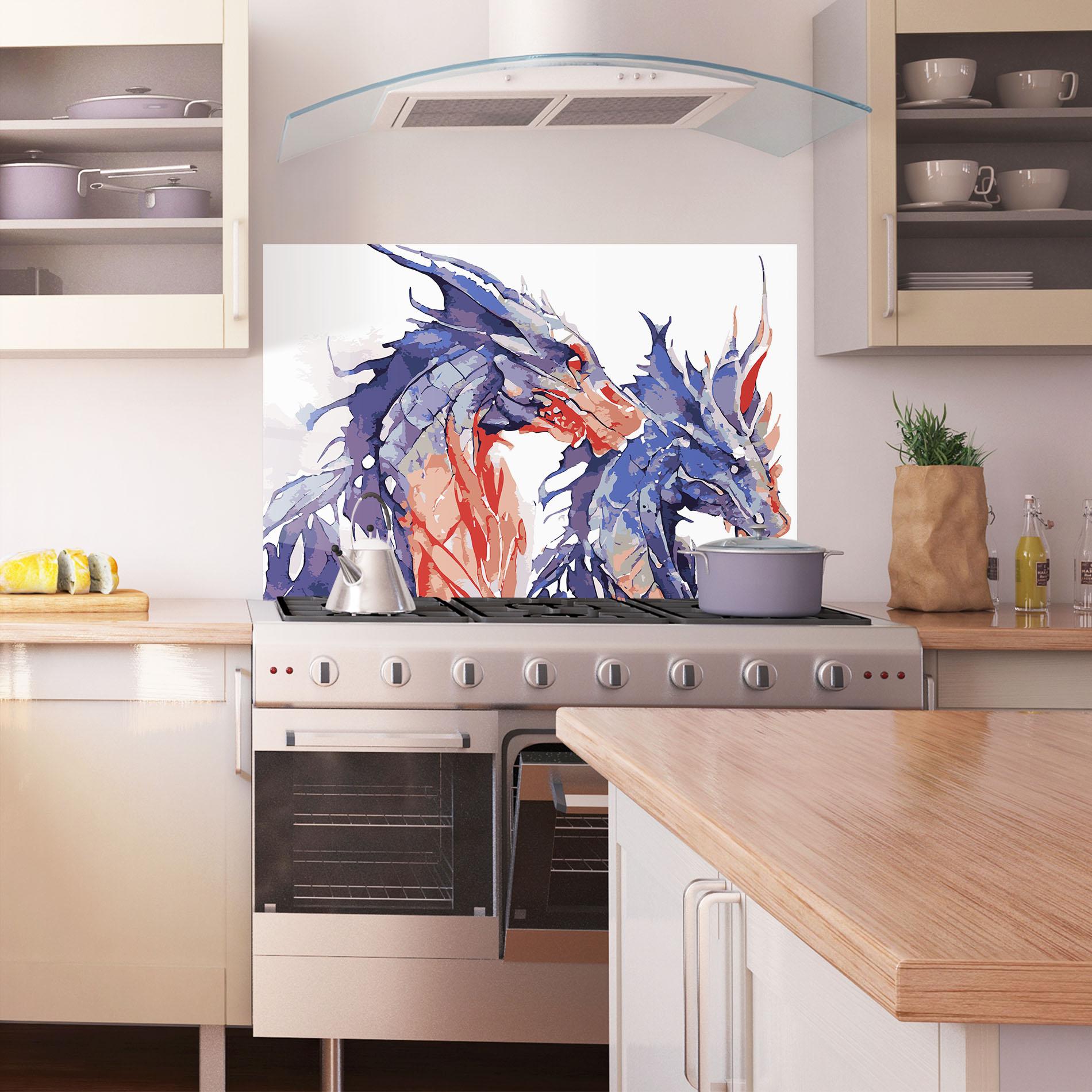Panel Szklany do Kuchni Purple Orange Dragon mockup 1