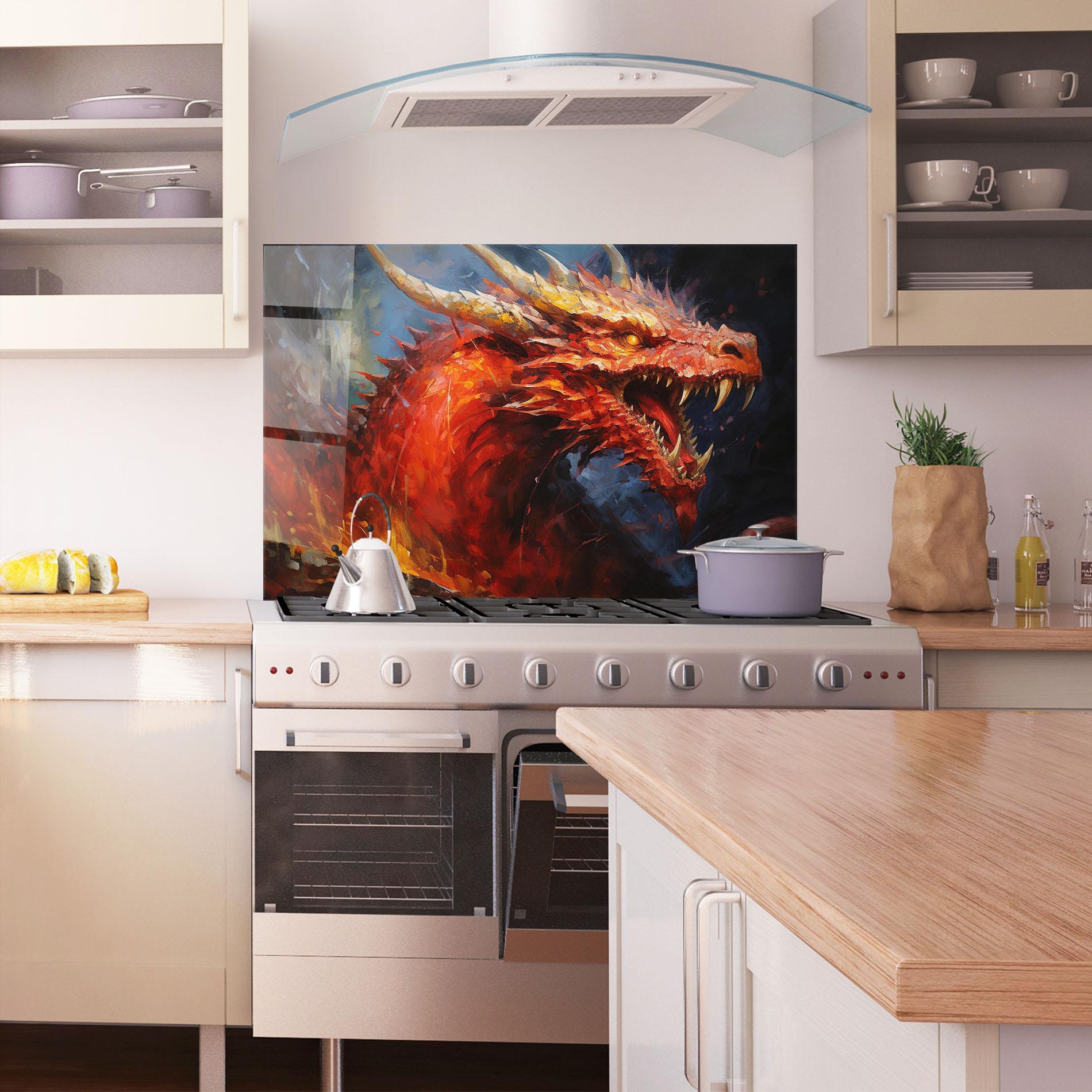 Panel Szklany do Kuchni Red Dragon Painting mockup 1