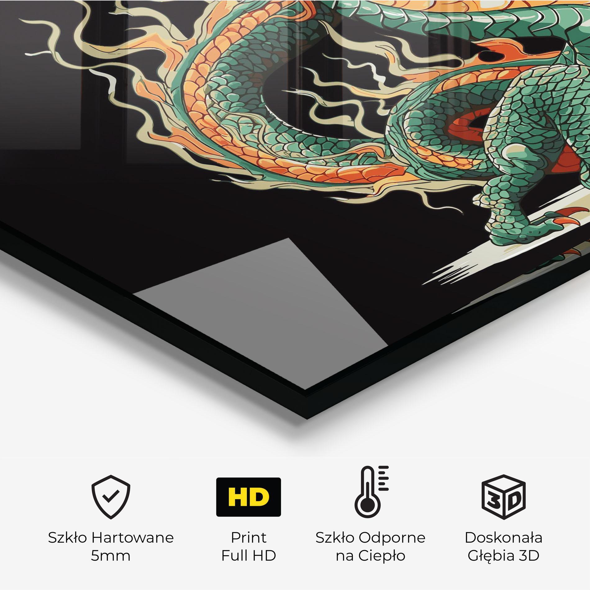 Panel Szklany do Kuchni Orange Green Dragon mockup 2