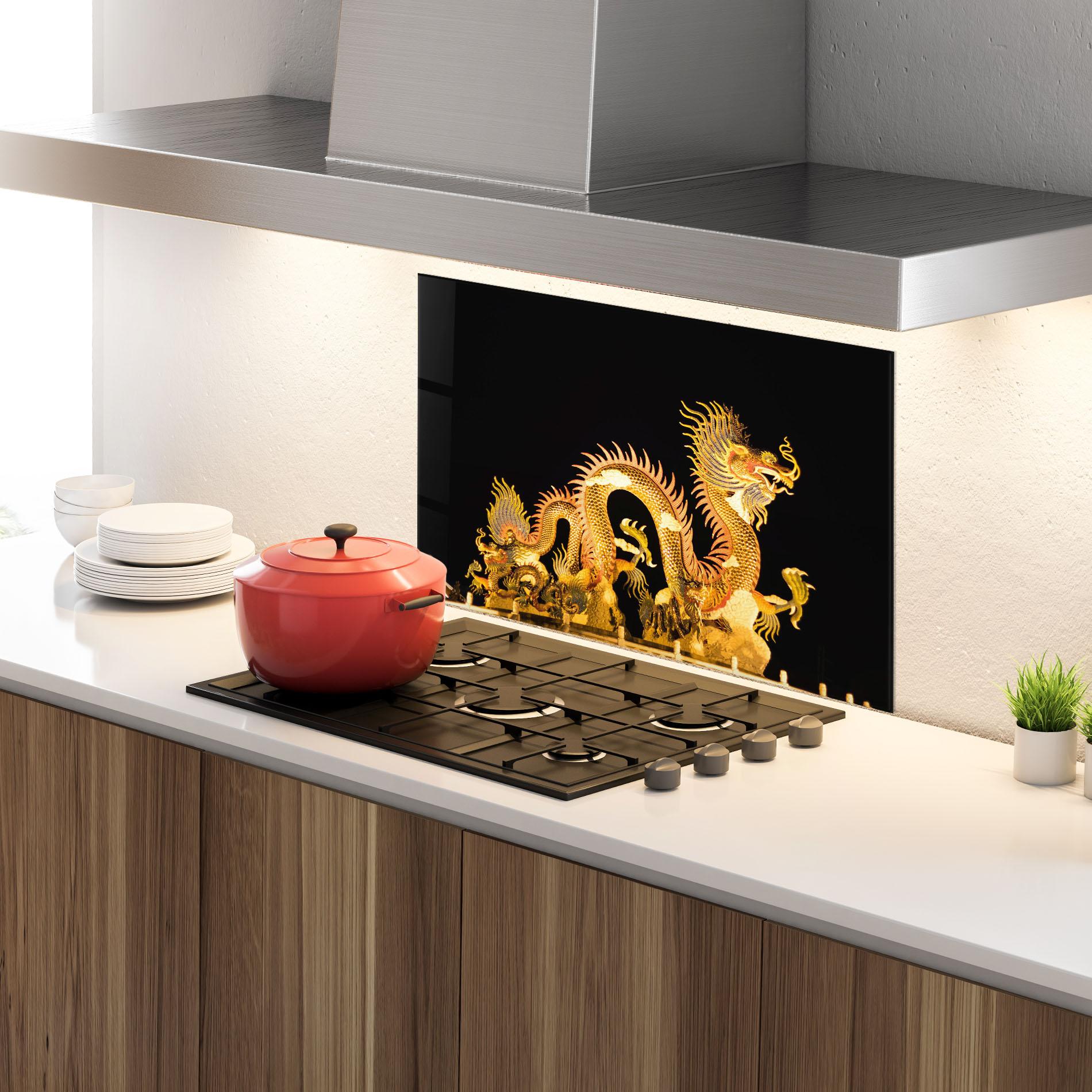 Panel Szklany do Kuchni Golden Dragon Lights mockup 4