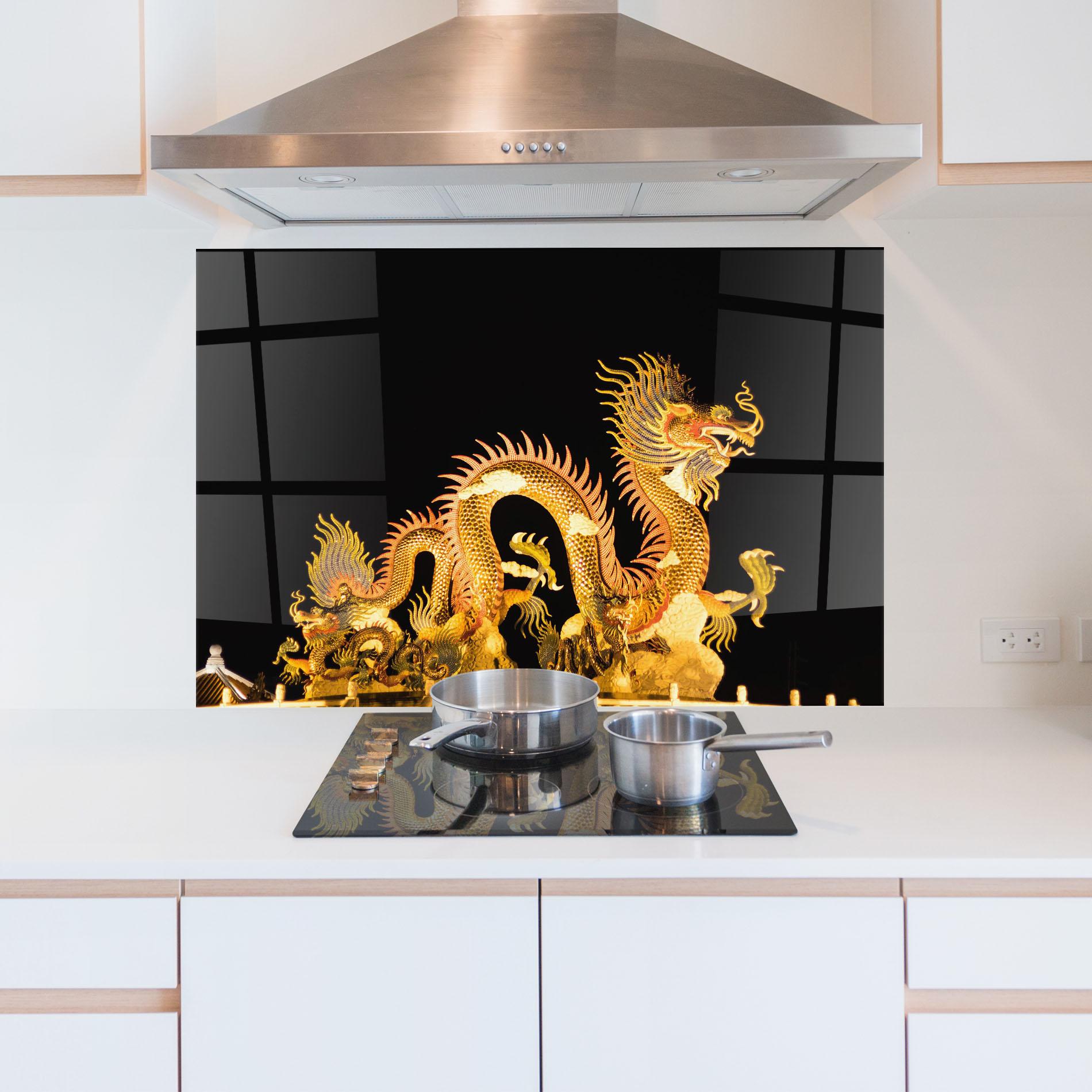 Panel Szklany do Kuchni Golden Dragon Lights mockup 5