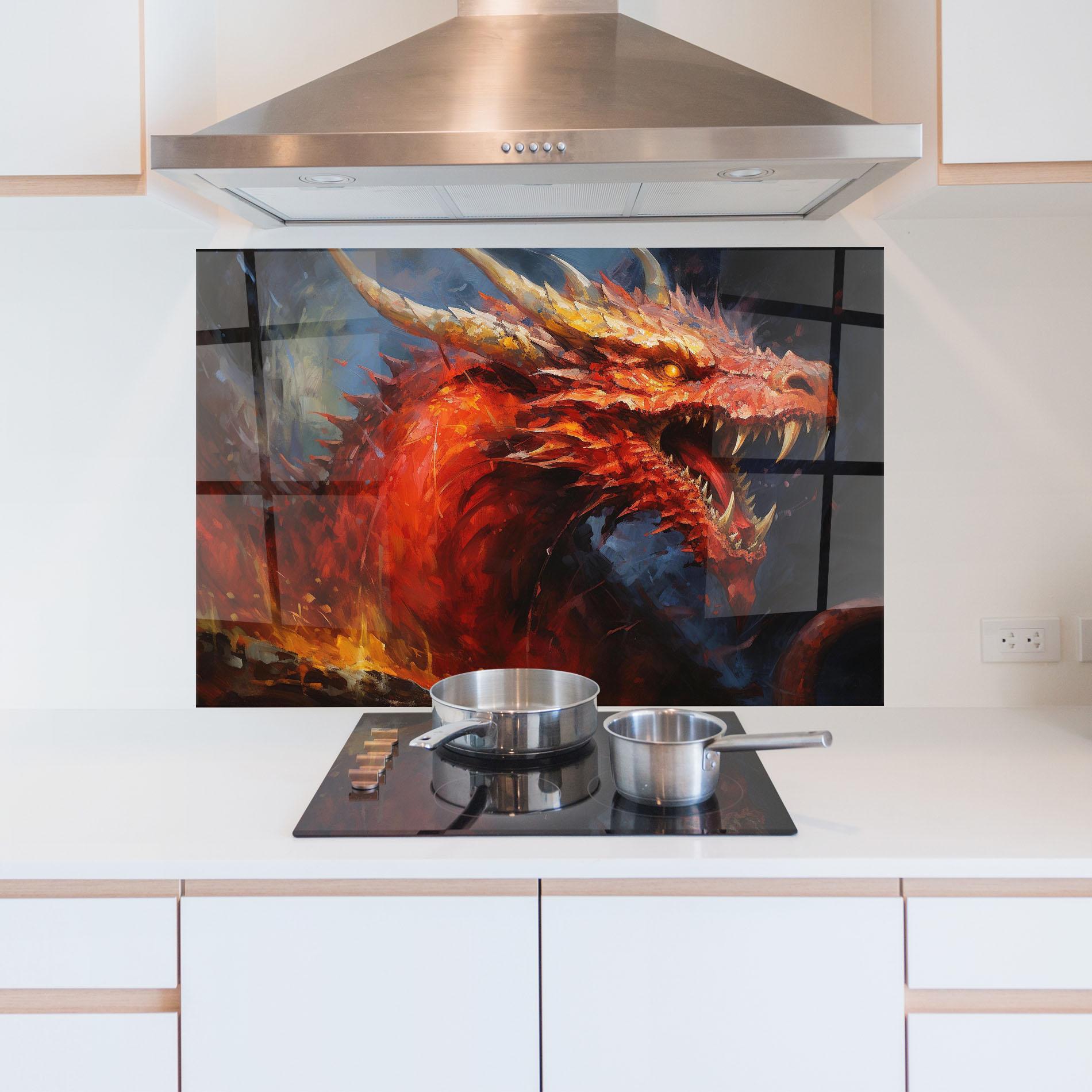 Panel Szklany do Kuchni Red Dragon Painting mockup 5