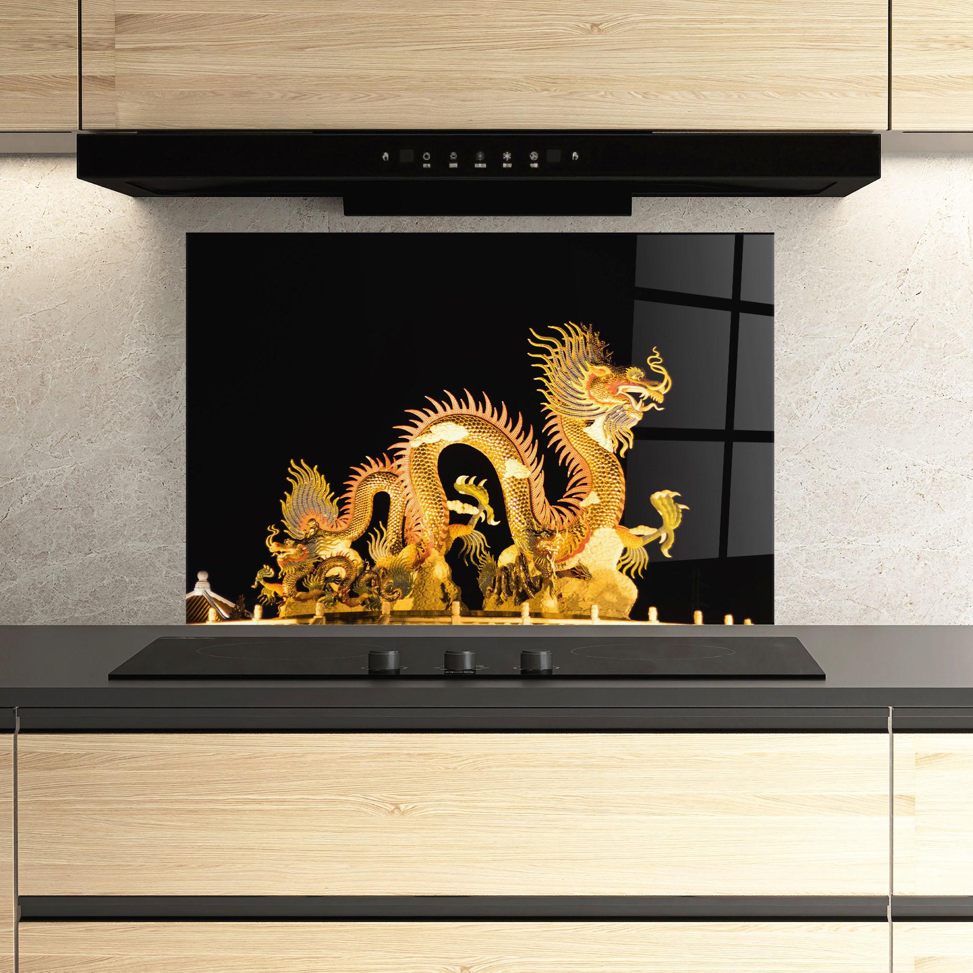 Panel Szklany do Kuchni Golden Dragon Lights mockup 3