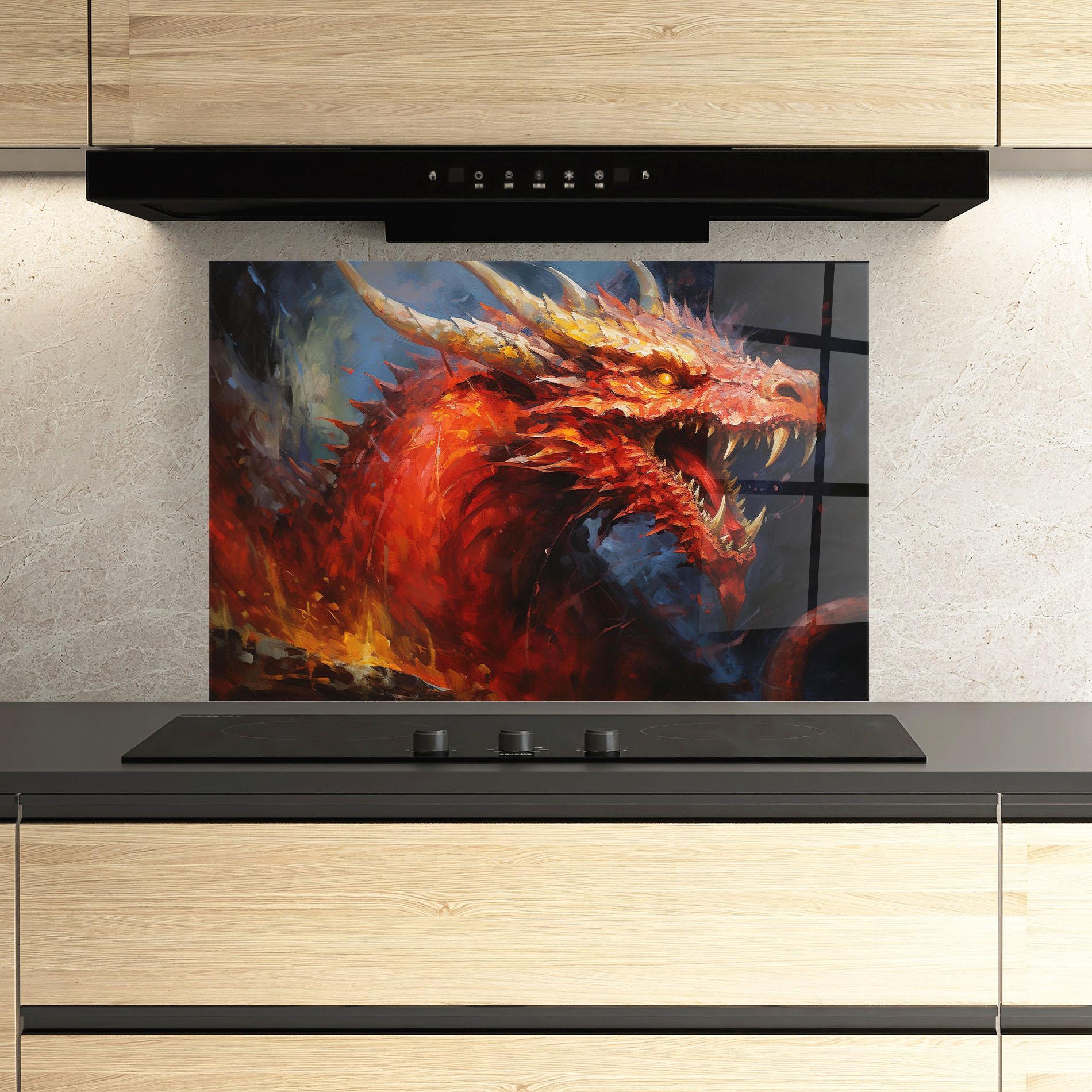 Panel Szklany do Kuchni Red Dragon Painting mockup 3