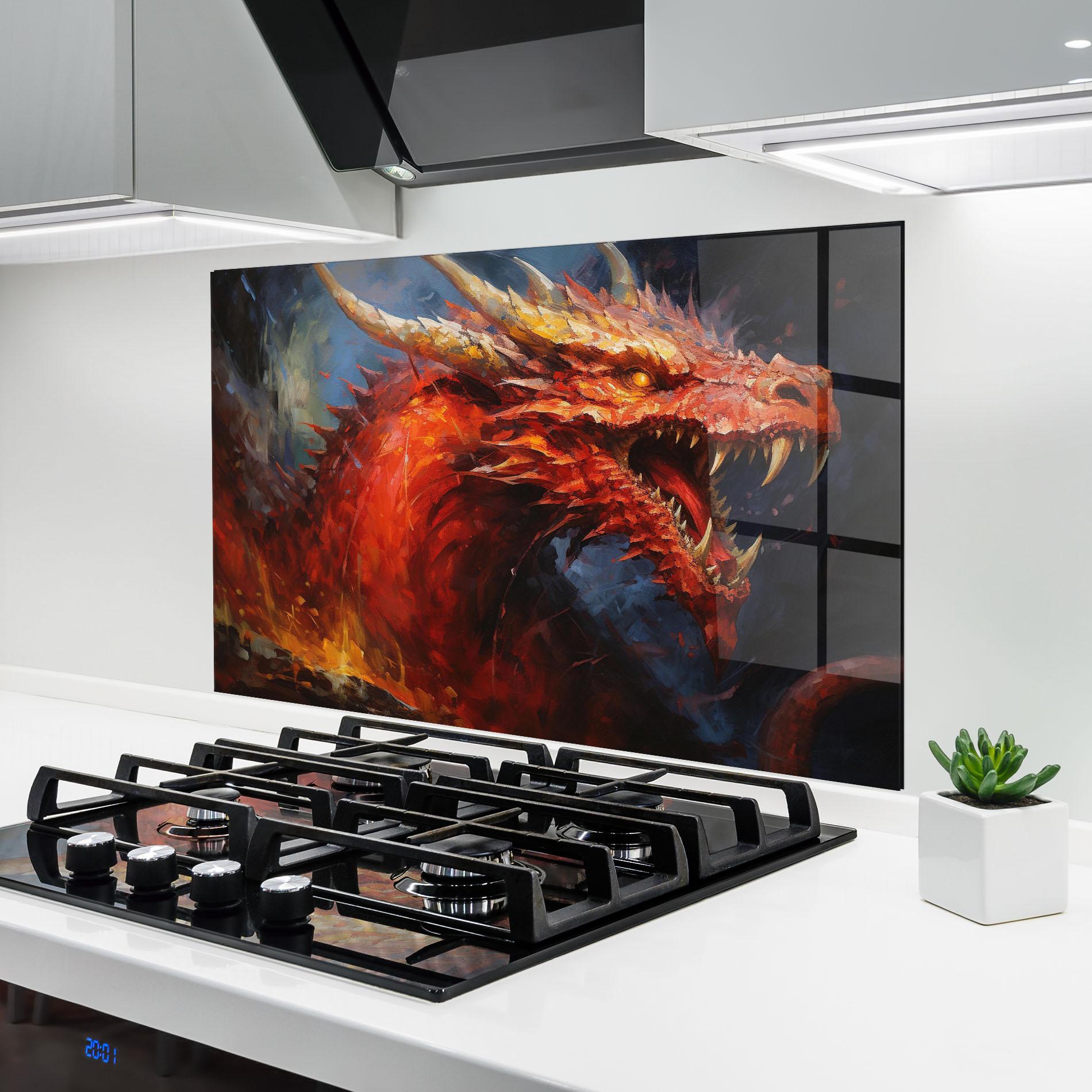 Panel Szklany do Kuchni Red Dragon Painting mockup 6