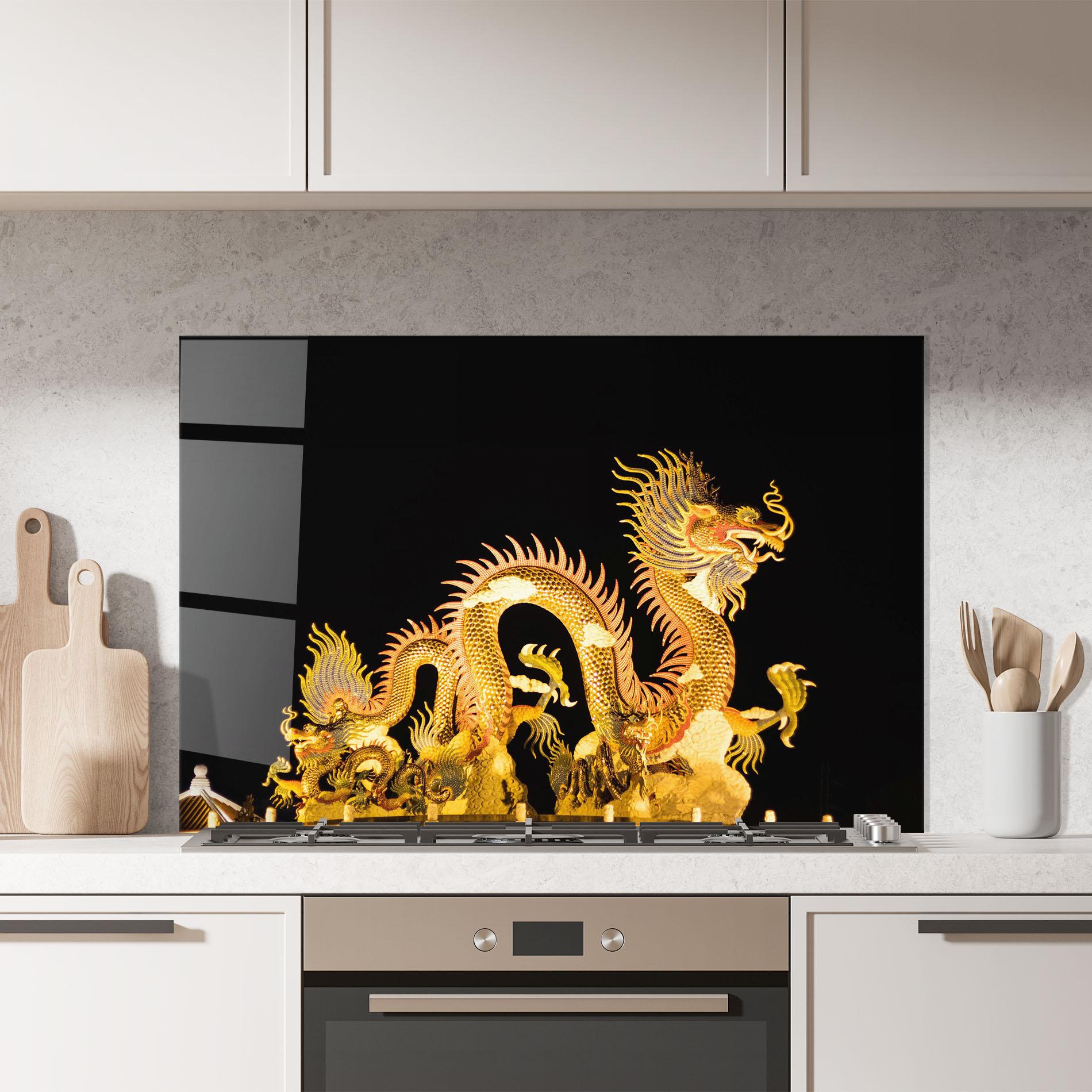 Panel Szklany do Kuchni Golden Dragon Lights mockup 7