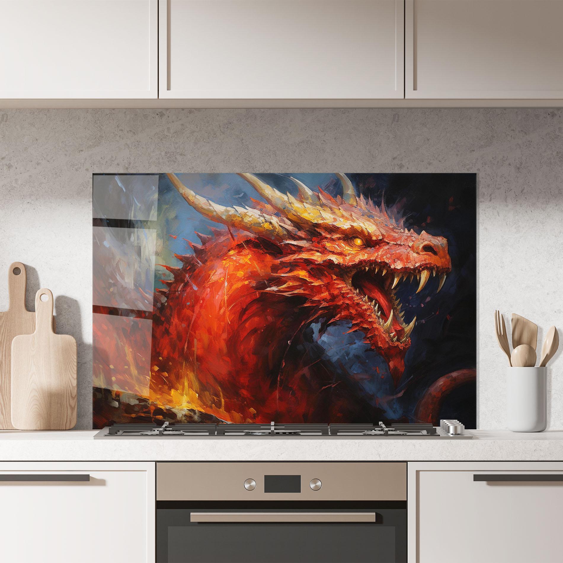 Panel Szklany do Kuchni Red Dragon Painting mockup 7