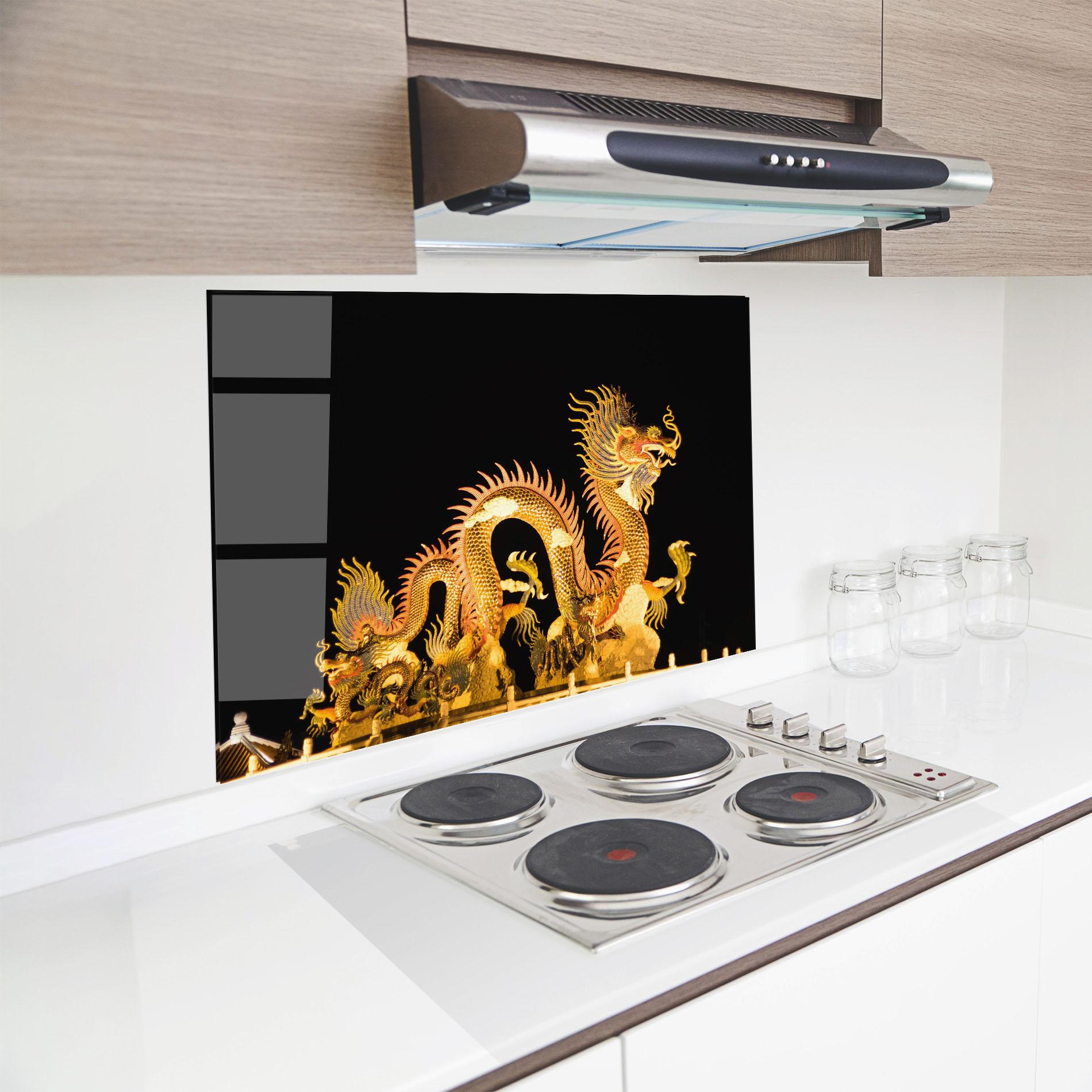 Panel Szklany do Kuchni Golden Dragon Lights mockup 8