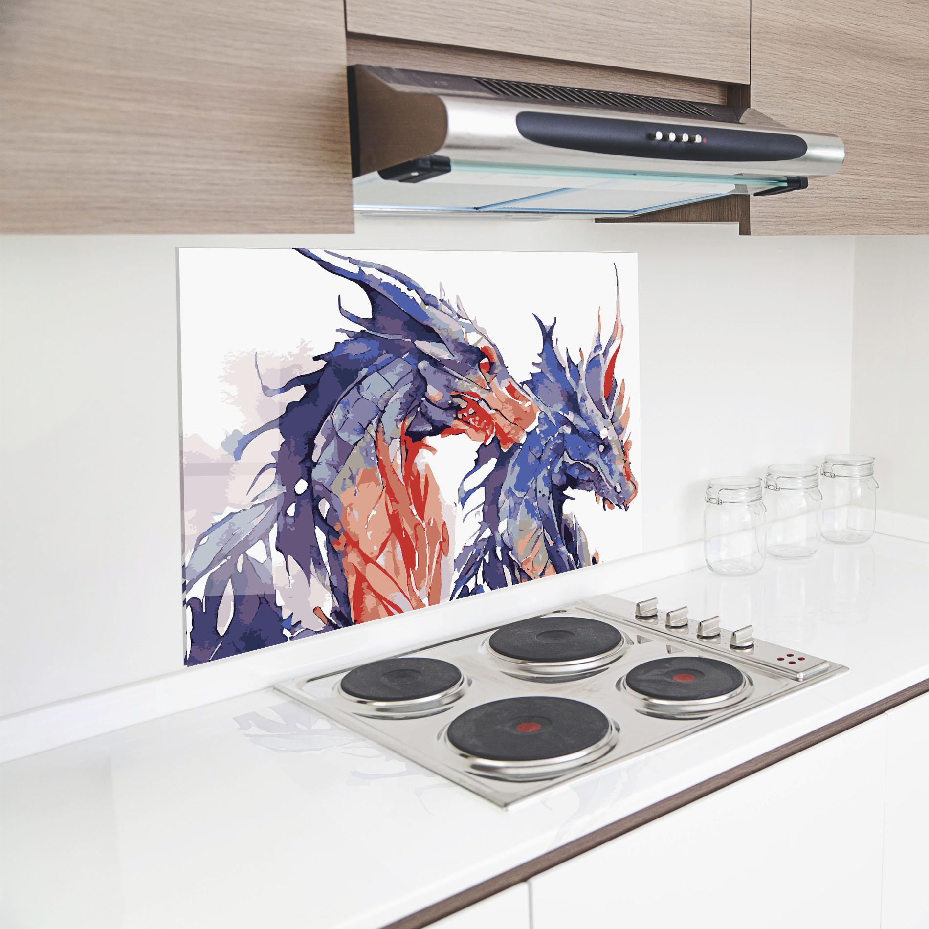 Panel Szklany do Kuchni Purple Orange Dragon mockup 8