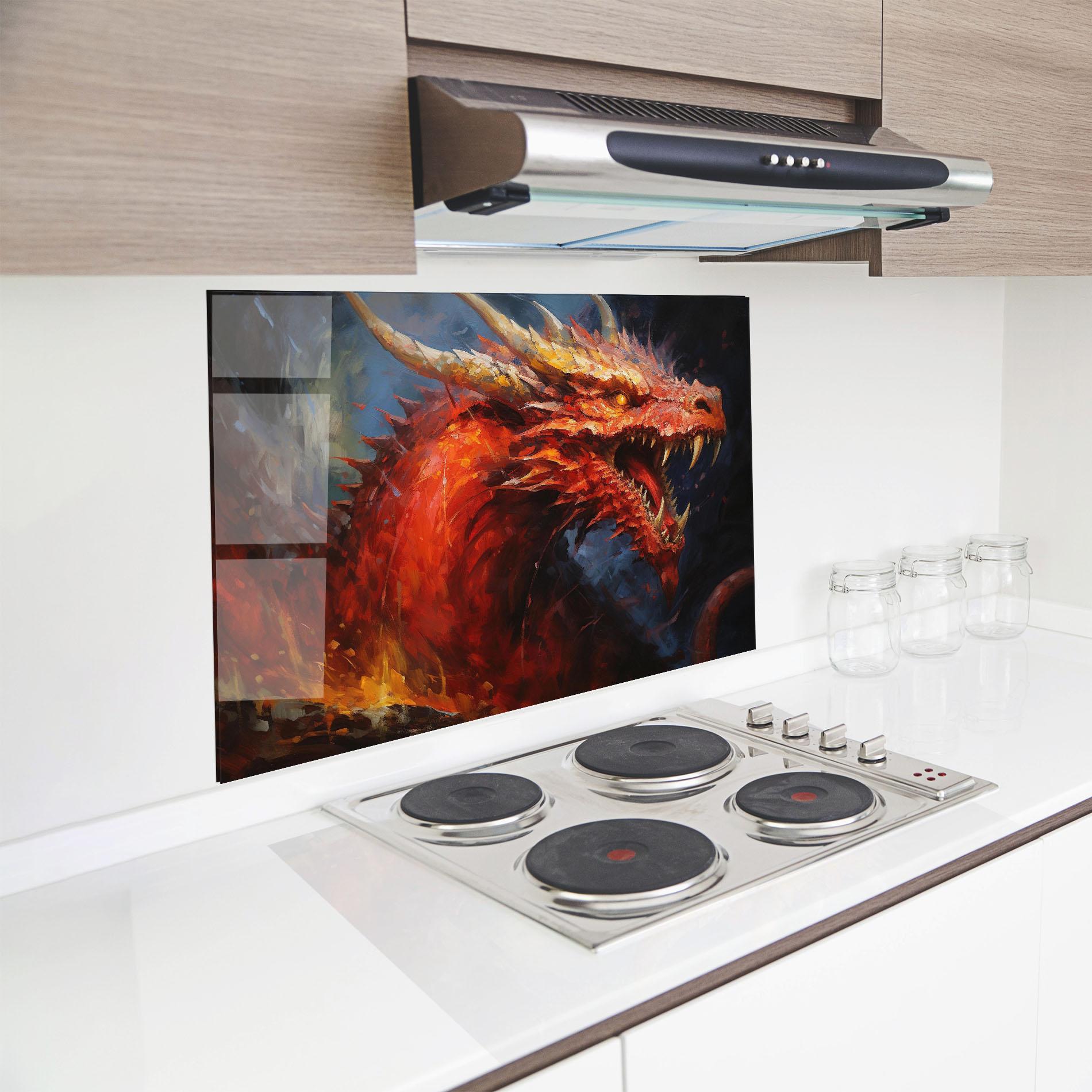 Panel Szklany do Kuchni Red Dragon Painting mockup 8
