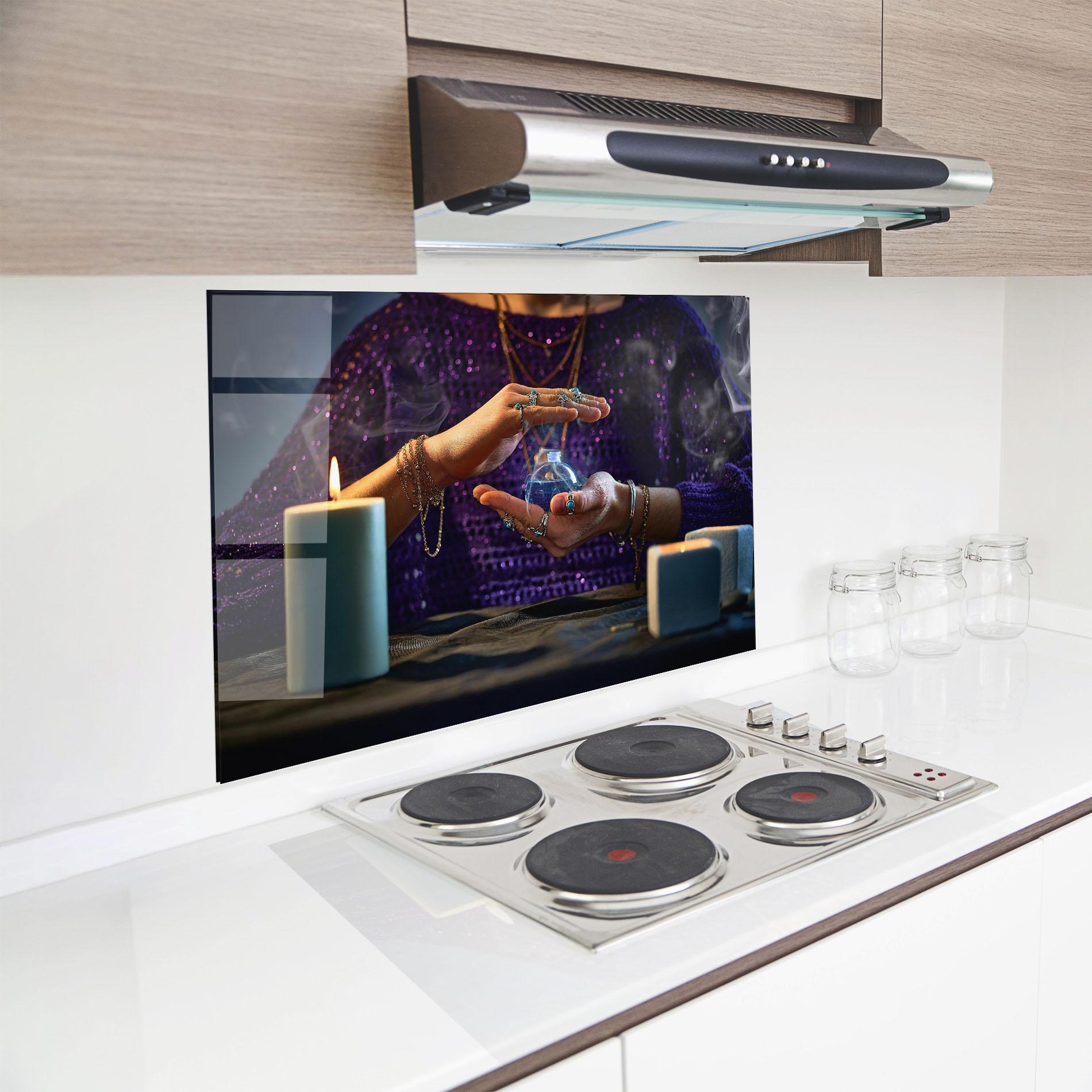 Panel Szklany do Kuchni Witch Magic Smoke mockup 8