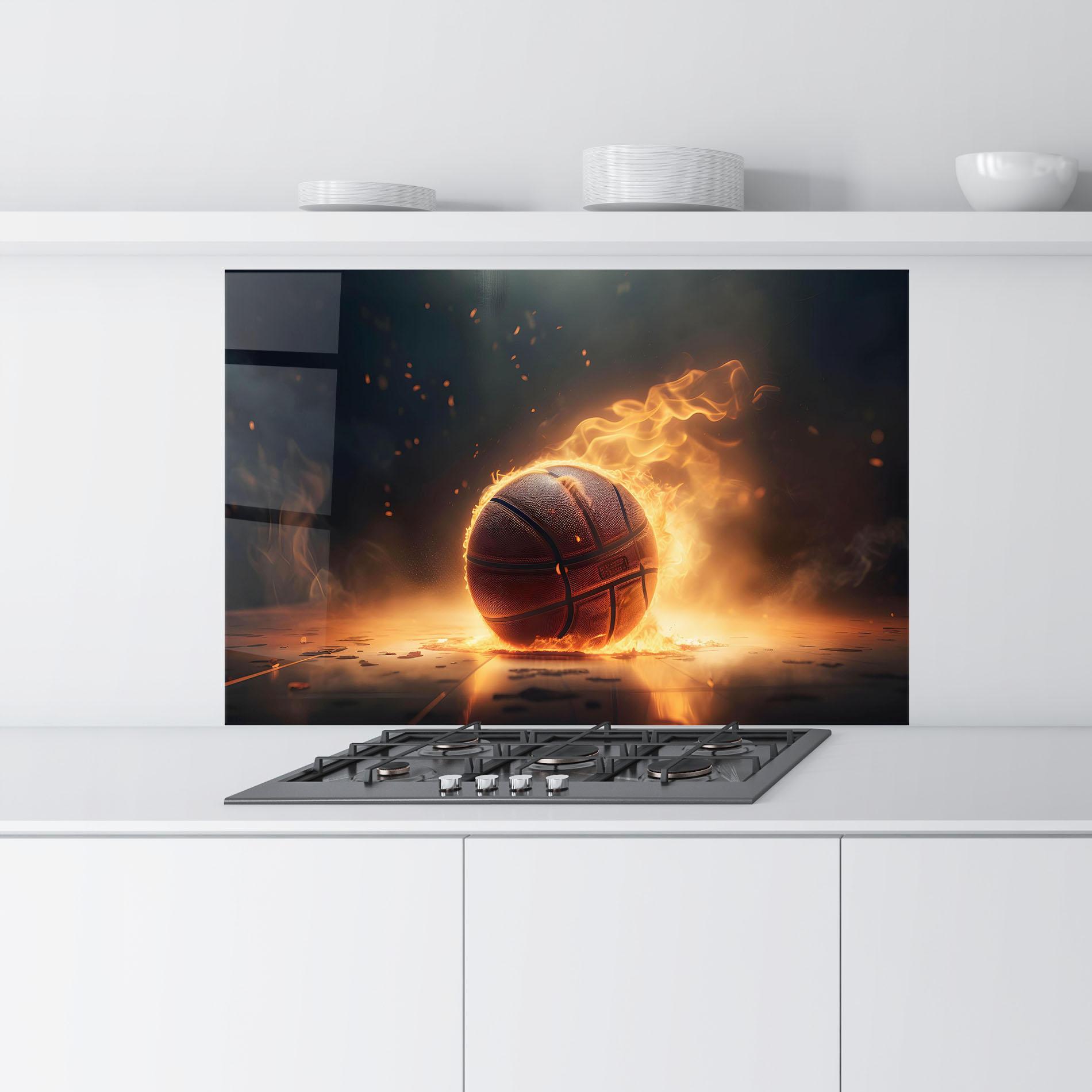Panel Szklany do Kuchni Fire Basketball mockup 9