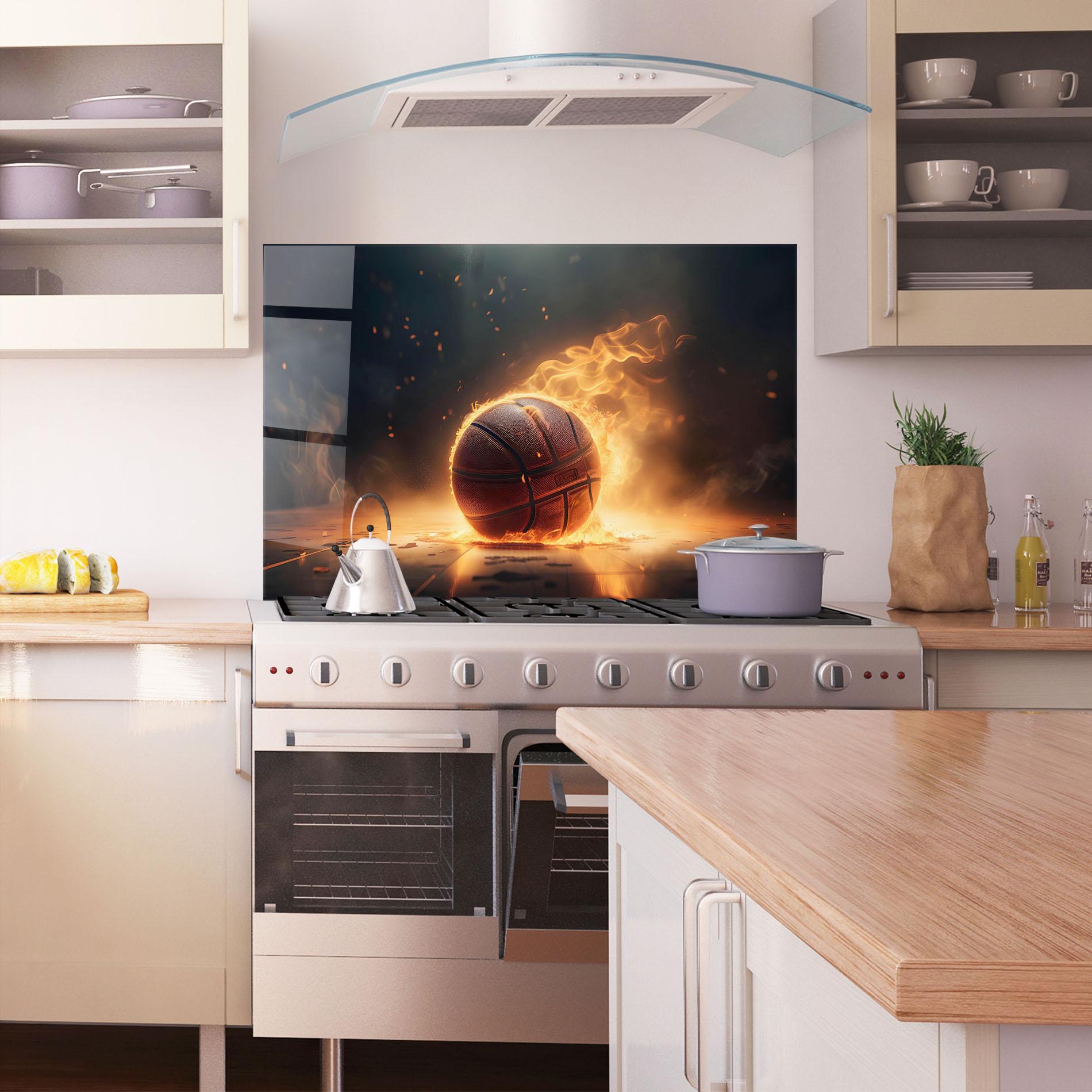 Panel Szklany do Kuchni Fire Basketball mockup 1