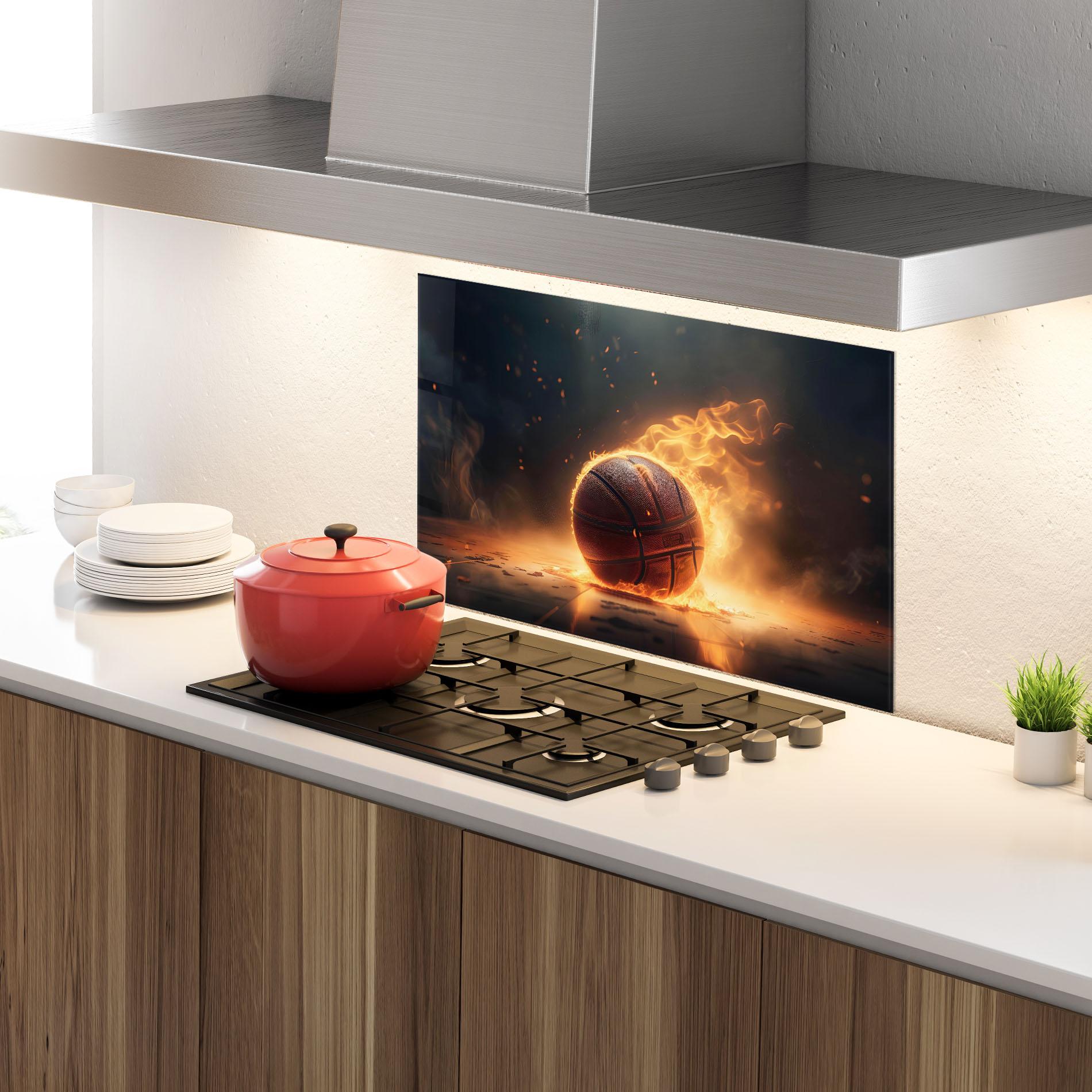 Panel Szklany do Kuchni Fire Basketball mockup 4