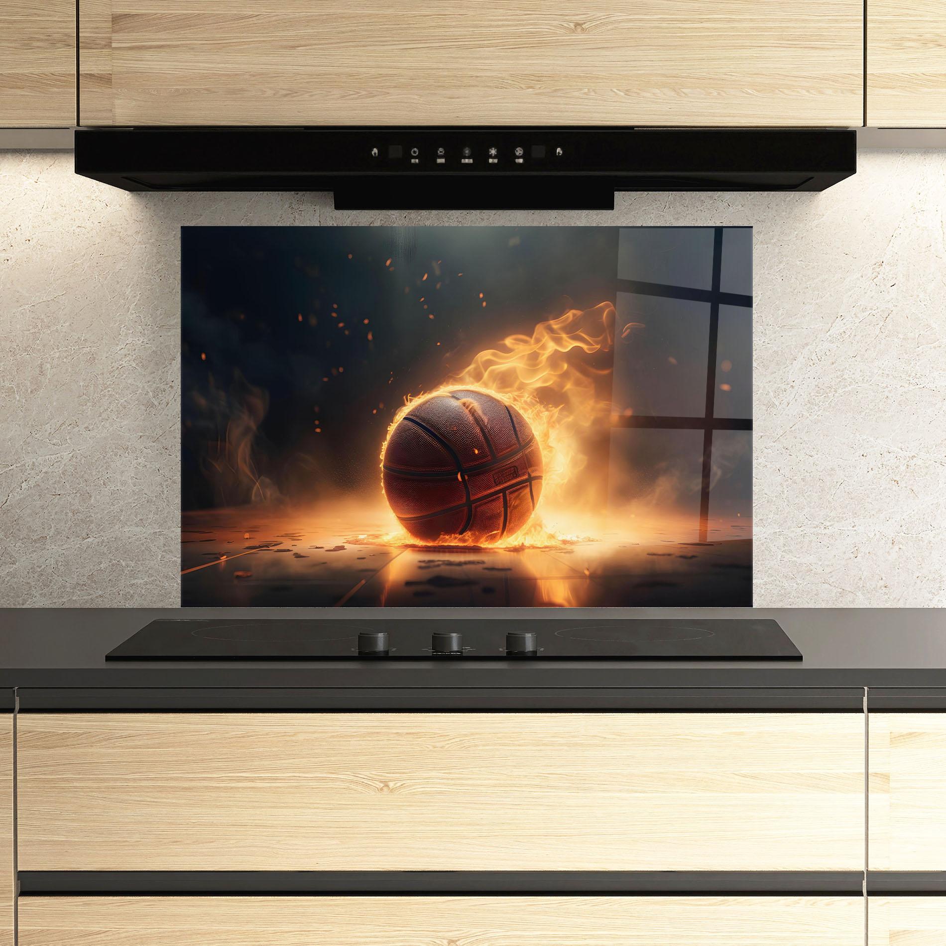 Panel Szklany do Kuchni Fire Basketball mockup 3