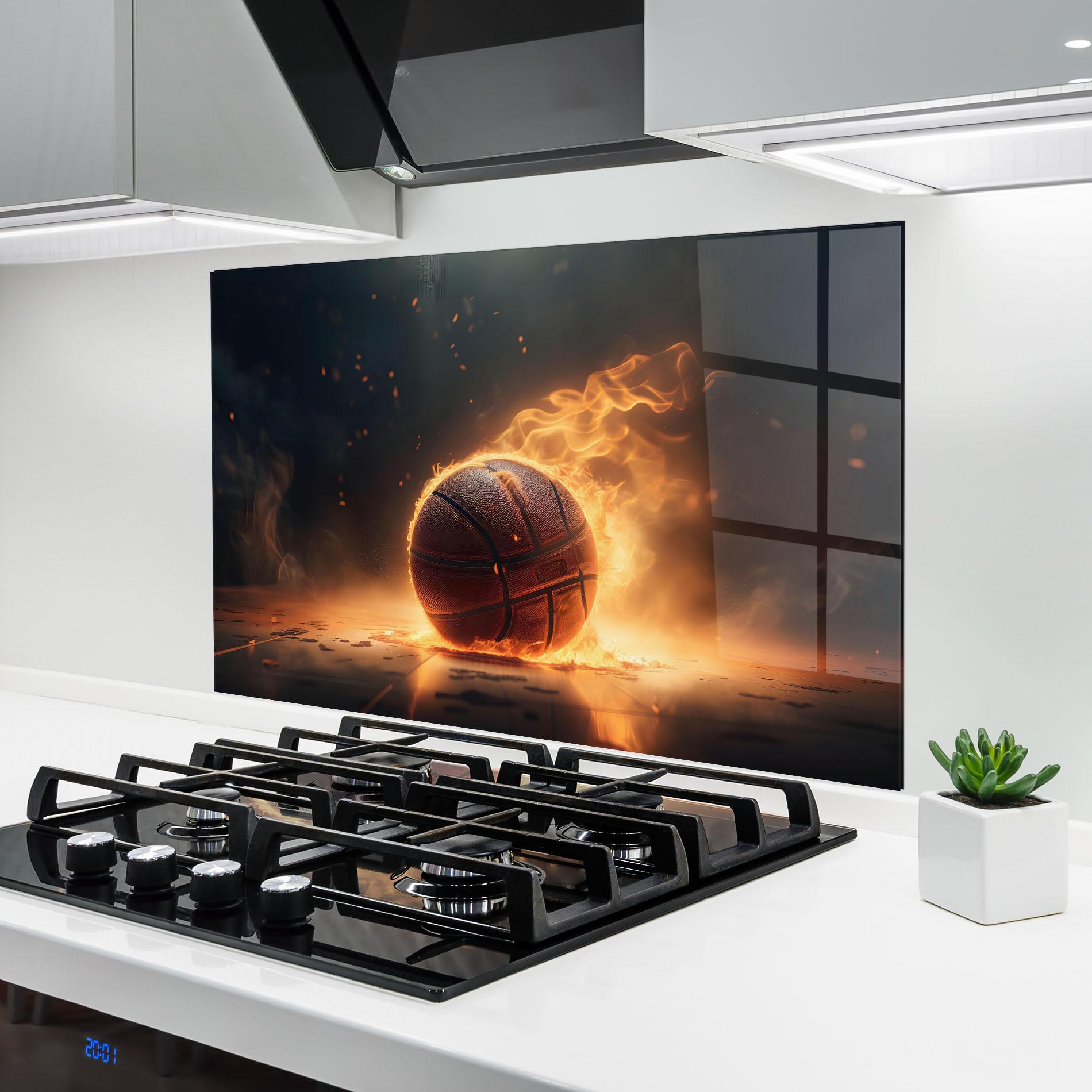 Panel Szklany do Kuchni Fire Basketball mockup 6