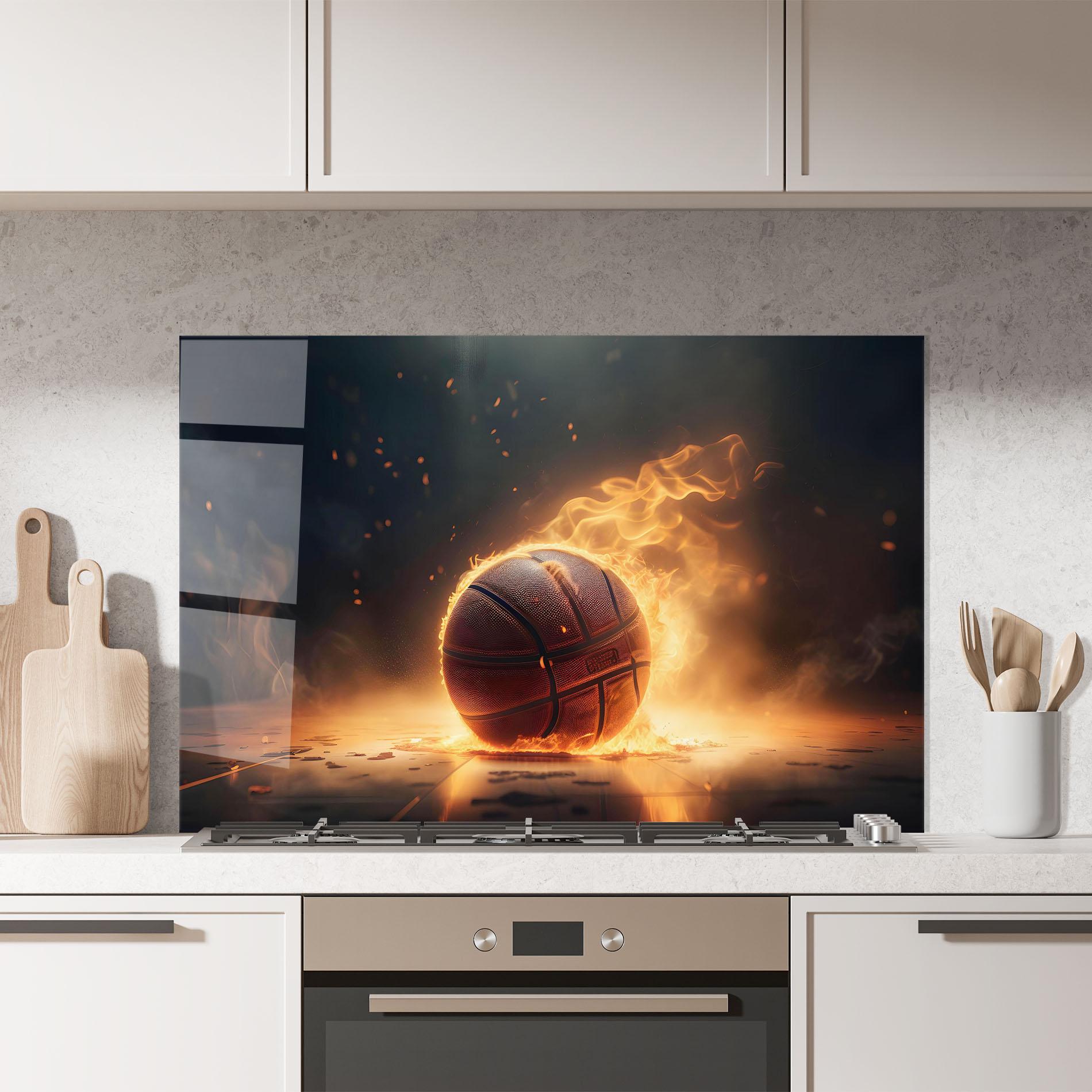 Panel Szklany do Kuchni Fire Basketball mockup 7