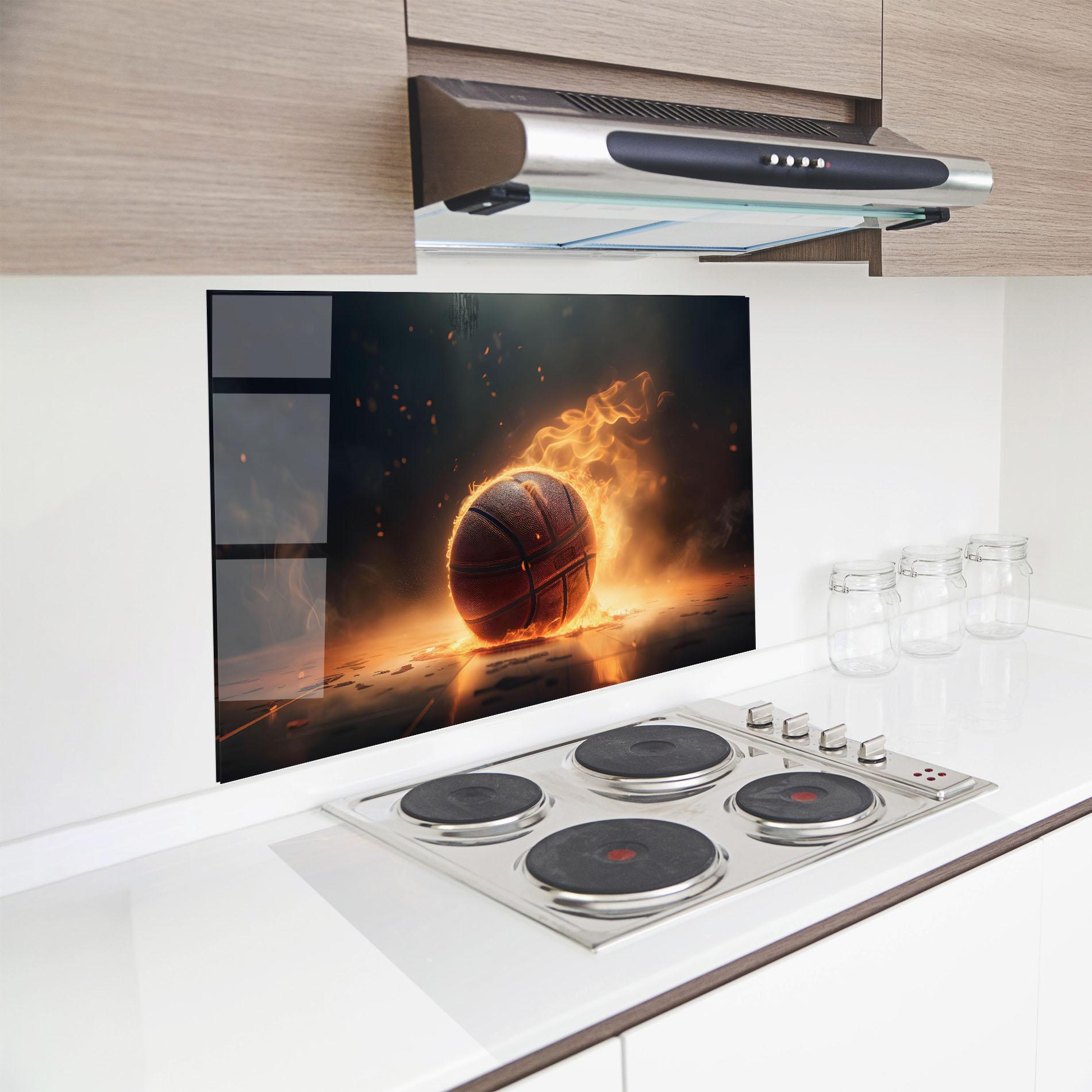 Panel Szklany do Kuchni Fire Basketball mockup 8