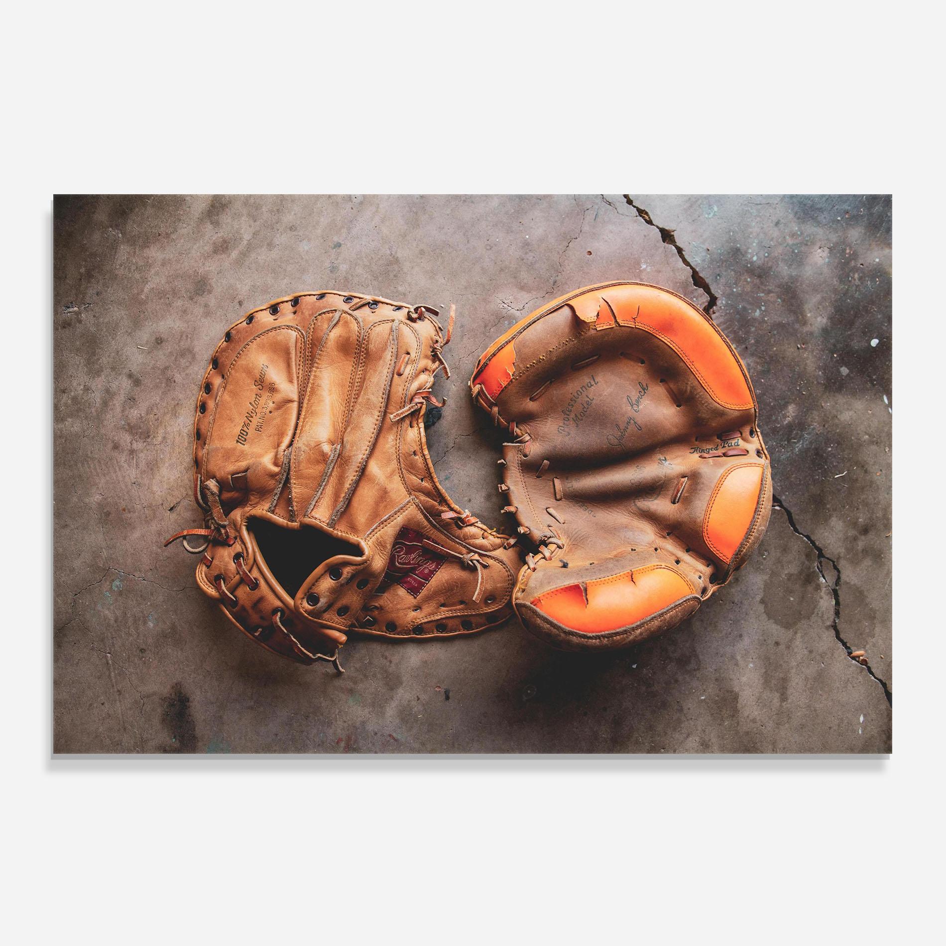 Panel Szklany do Kuchni Brown Orange Baseball Gloves mockup 0