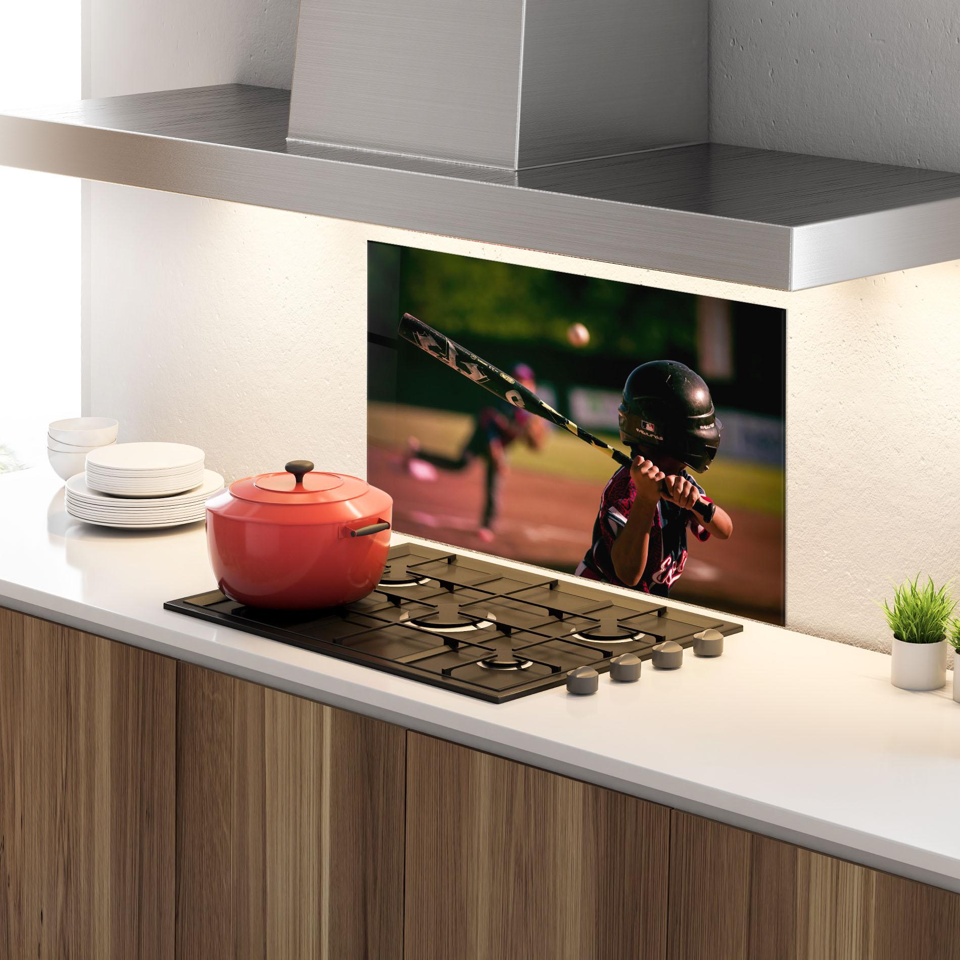 Panel Szklany do Kuchni Child Playing Baseball mockup 4