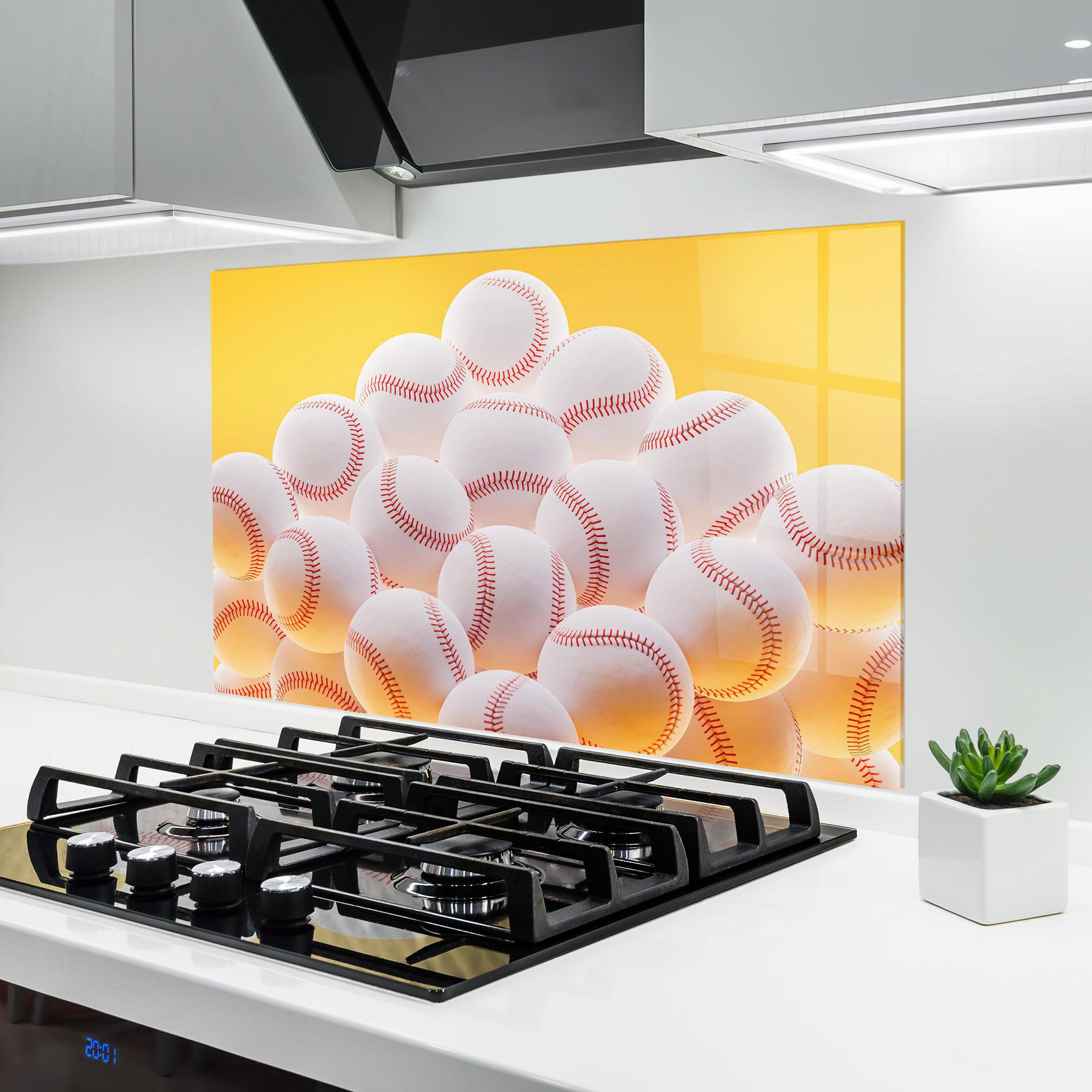 Panel Szklany do Kuchni Baseball Ball On Yellow mockup 6