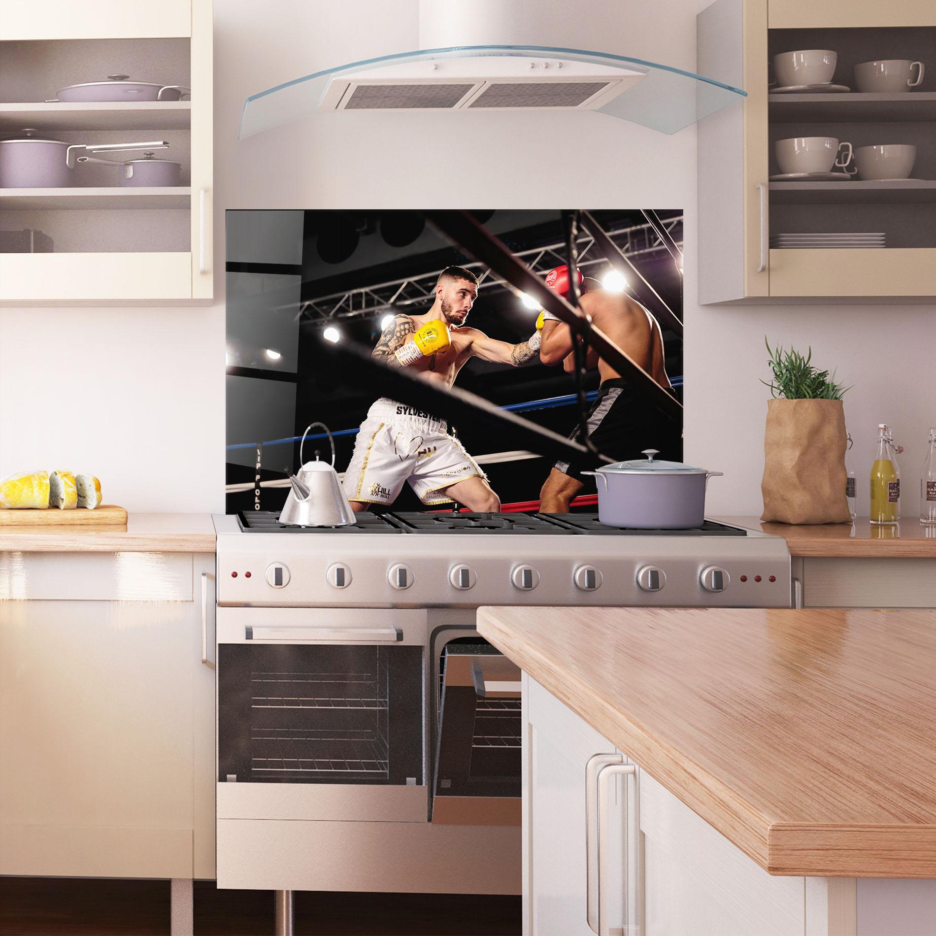 Panel Szklany do Kuchni Yellow Gloves mockup 1