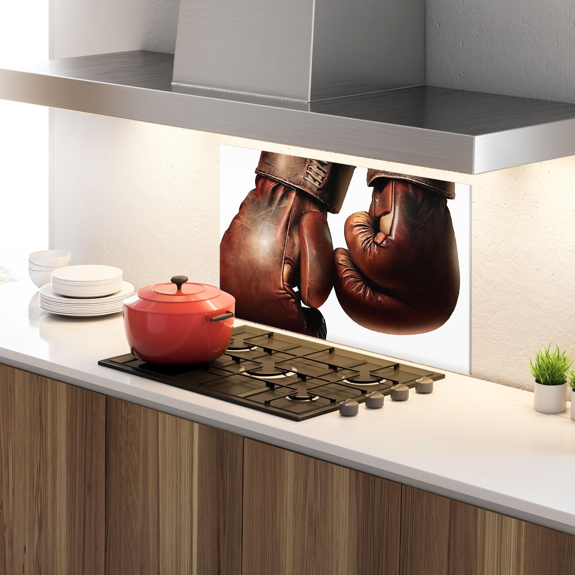 Panel Szklany do Kuchni Boxing Brown Gloves mockup 4