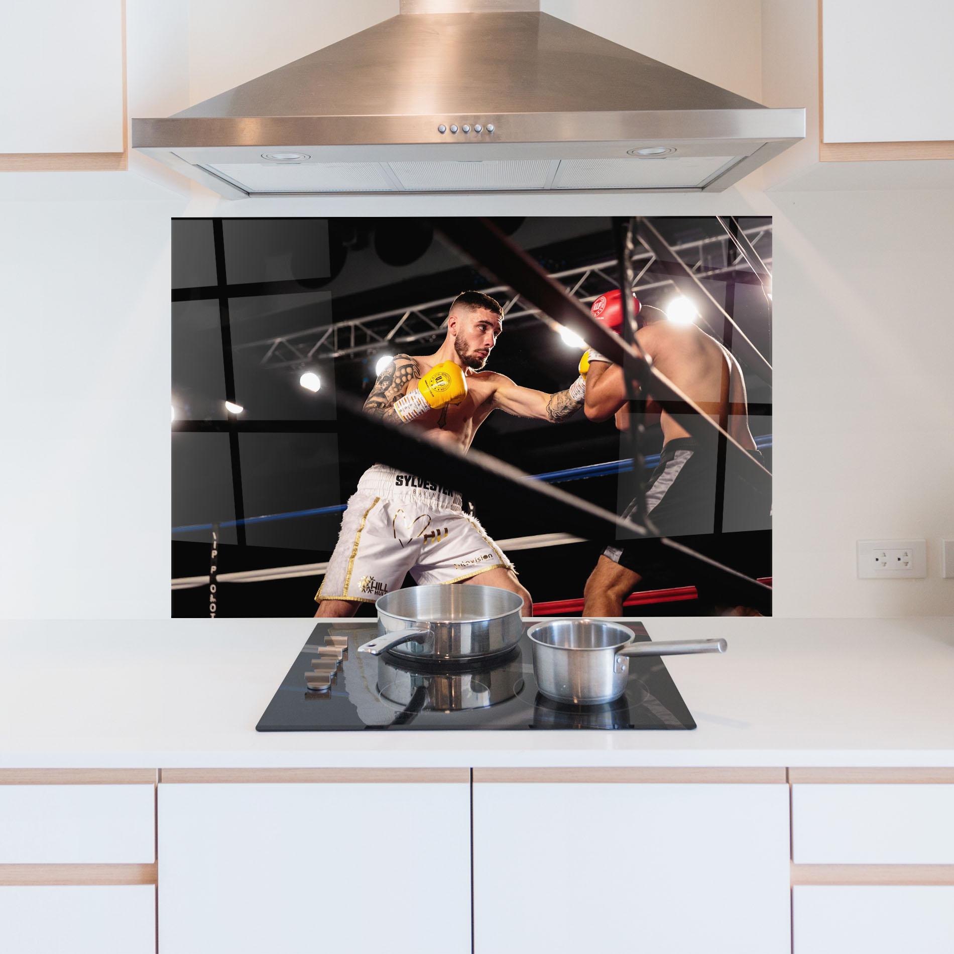 Panel Szklany do Kuchni Yellow Gloves mockup 5