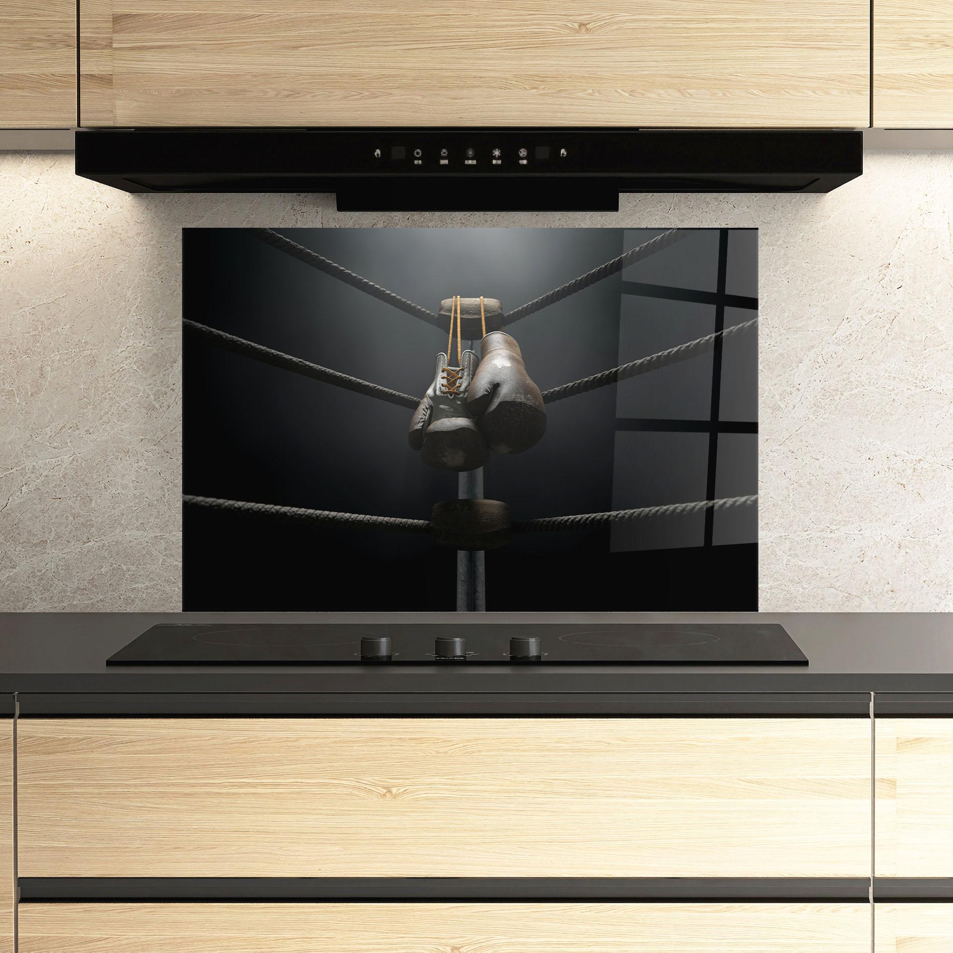 Panel Szklany do Kuchni Black Boxing Glove mockup 3