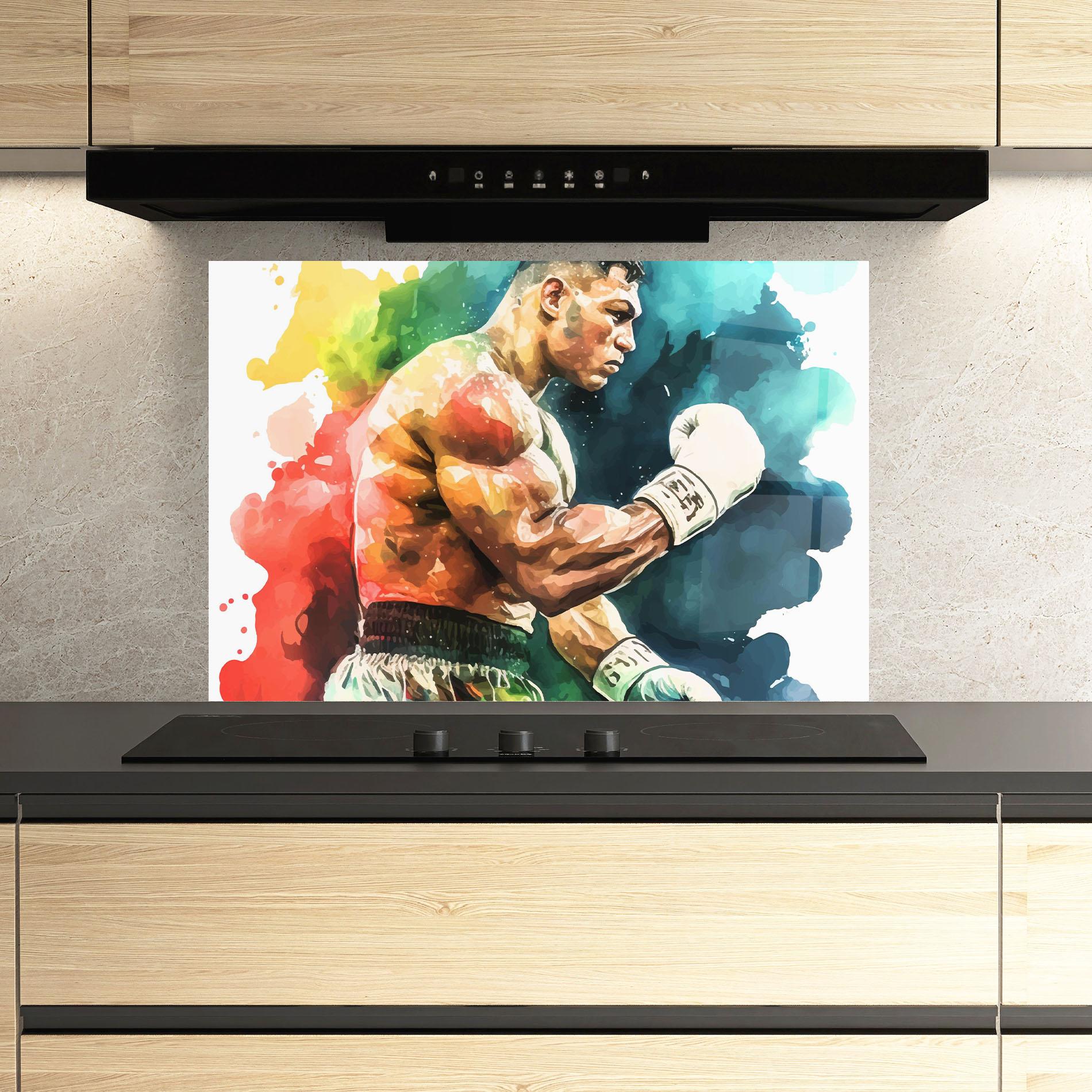 Panel Szklany do Kuchni Boxing Blue Red mockup 3