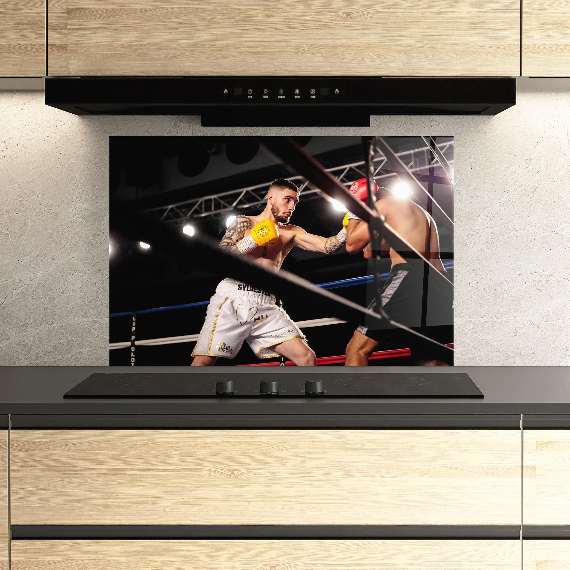 Panel Szklany do Kuchni Yellow Gloves mockup 3