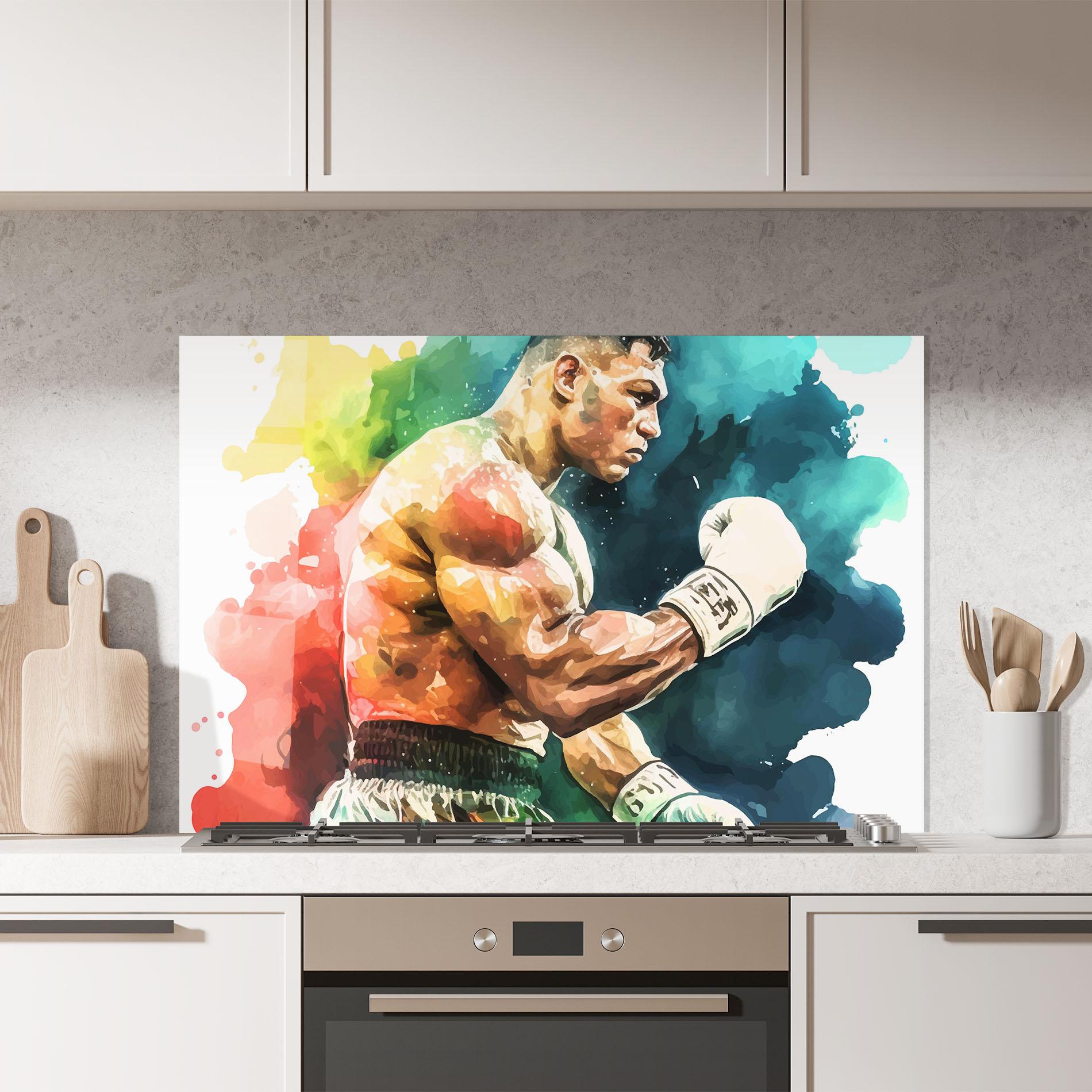 Panel Szklany do Kuchni Boxing Blue Red mockup 7
