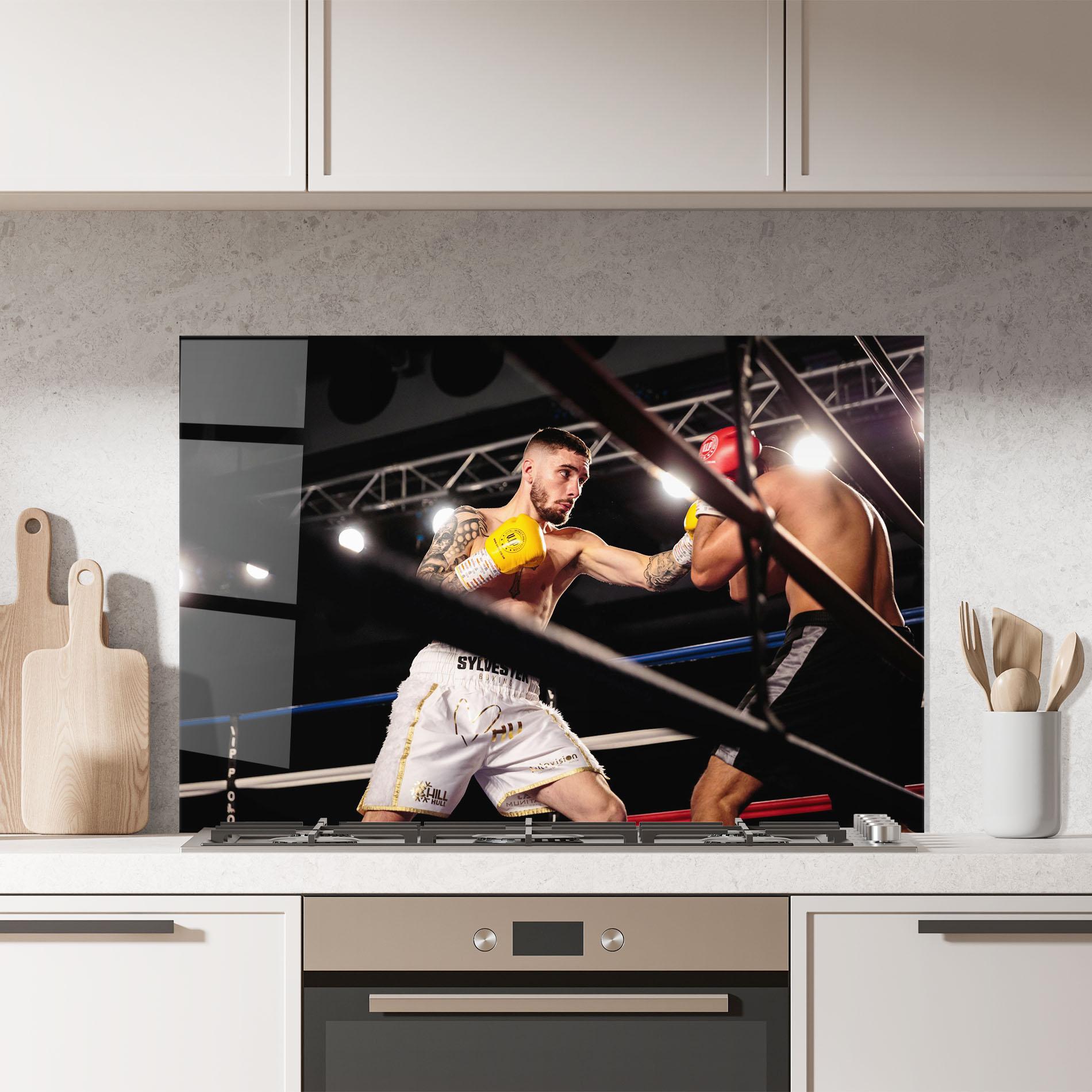 Panel Szklany do Kuchni Yellow Gloves mockup 7