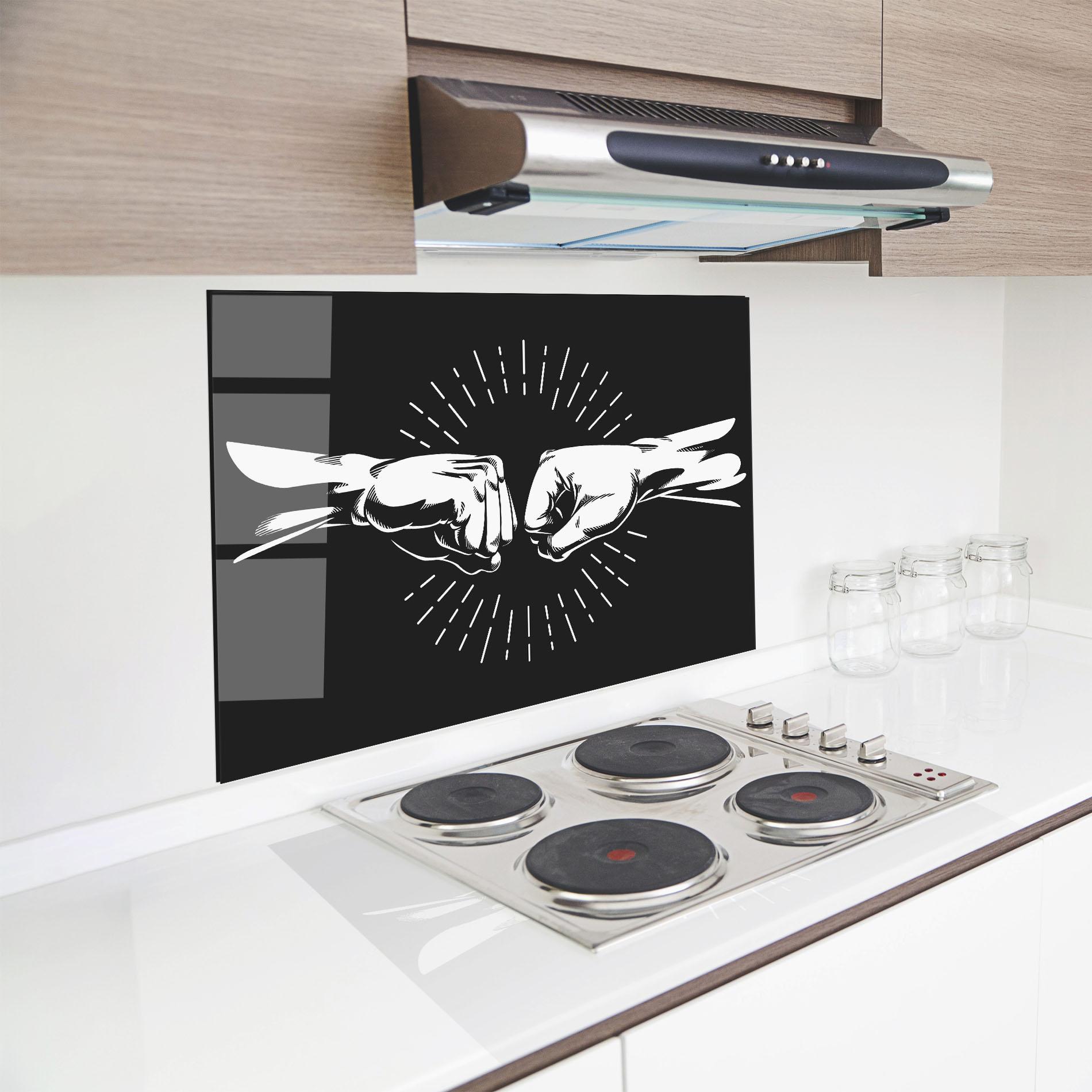 Panel Szklany do Kuchni Grey Handshake Box mockup 8