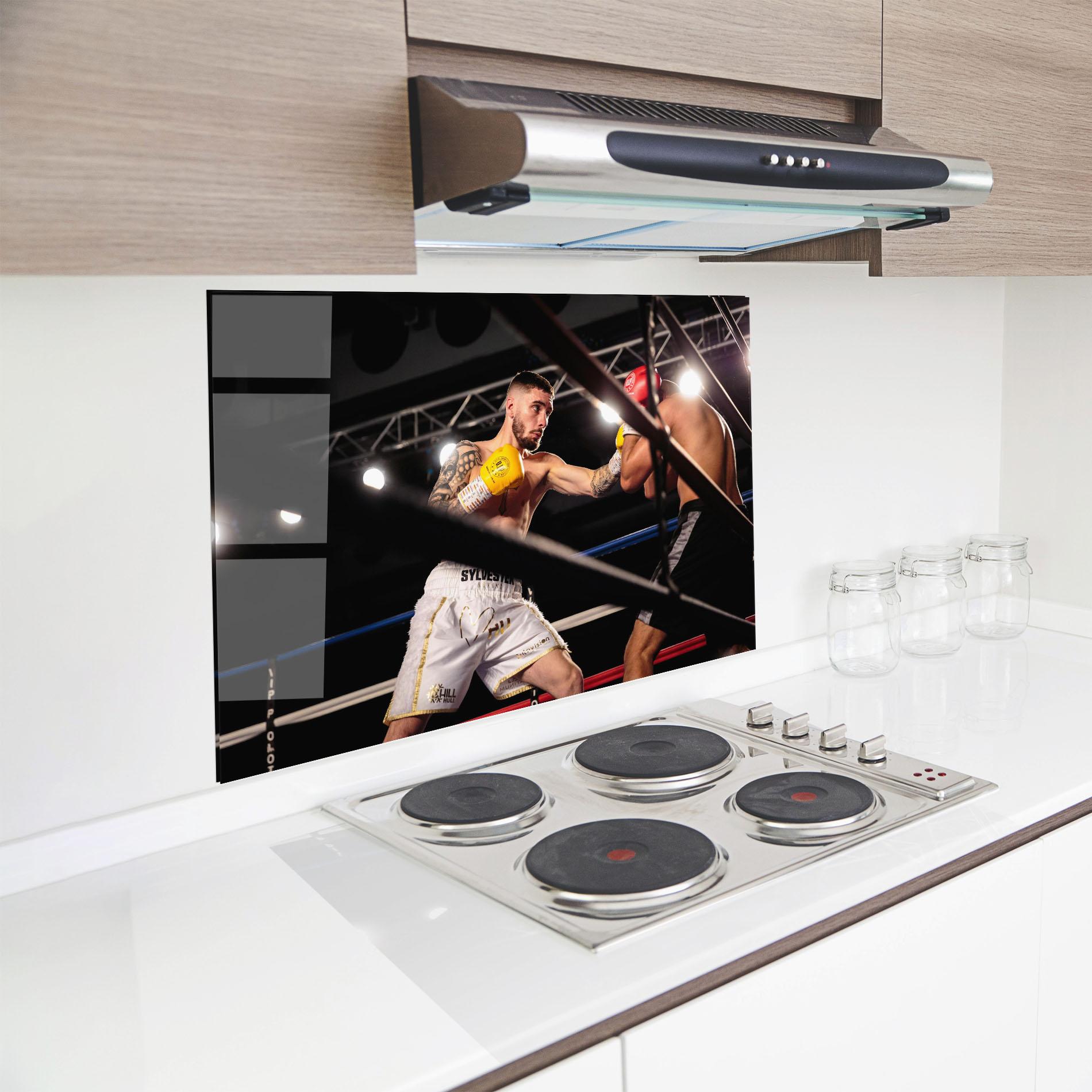 Panel Szklany do Kuchni Yellow Gloves mockup 8