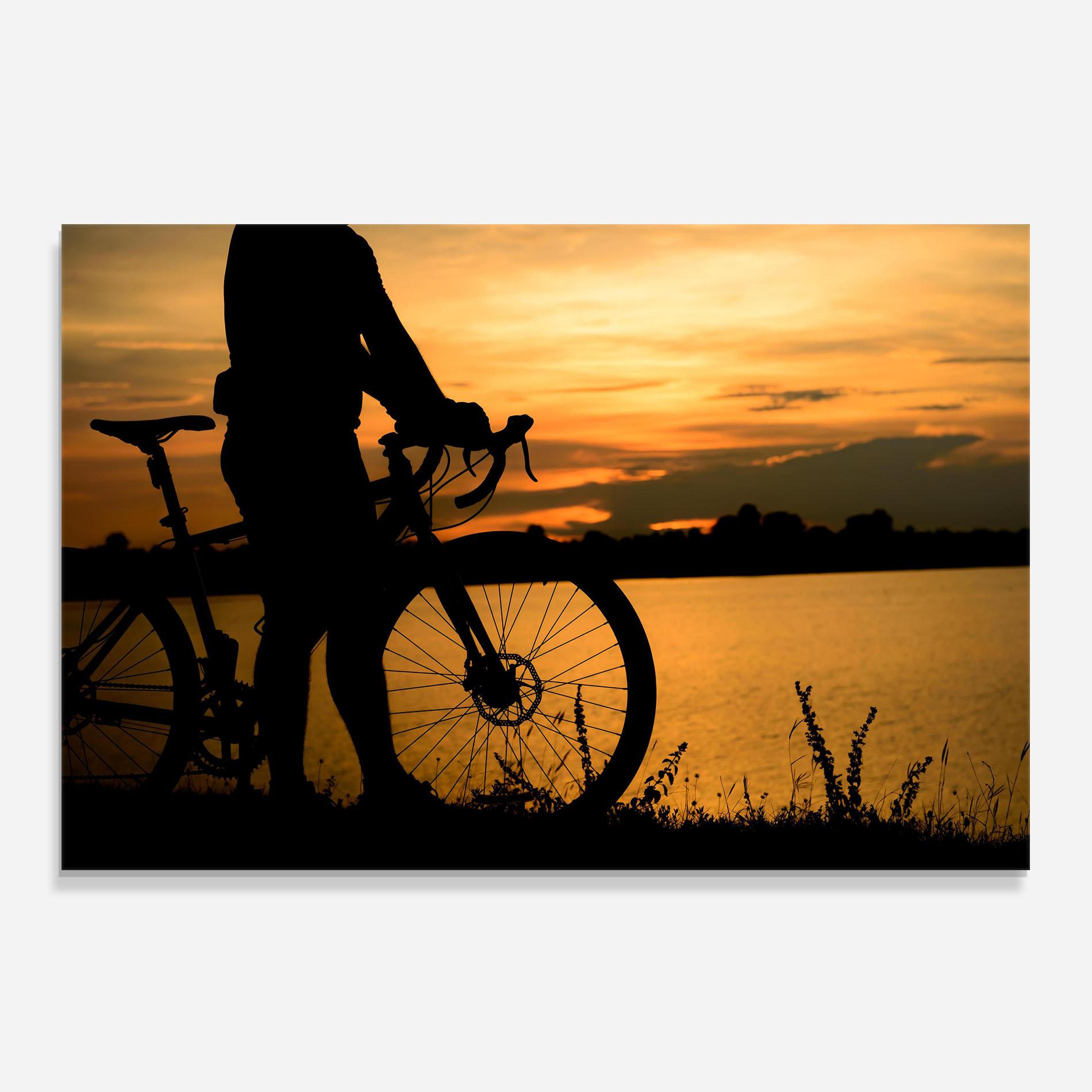 Panel Szklany do Kuchni Bicycle Sunset Silhouette mockup 0